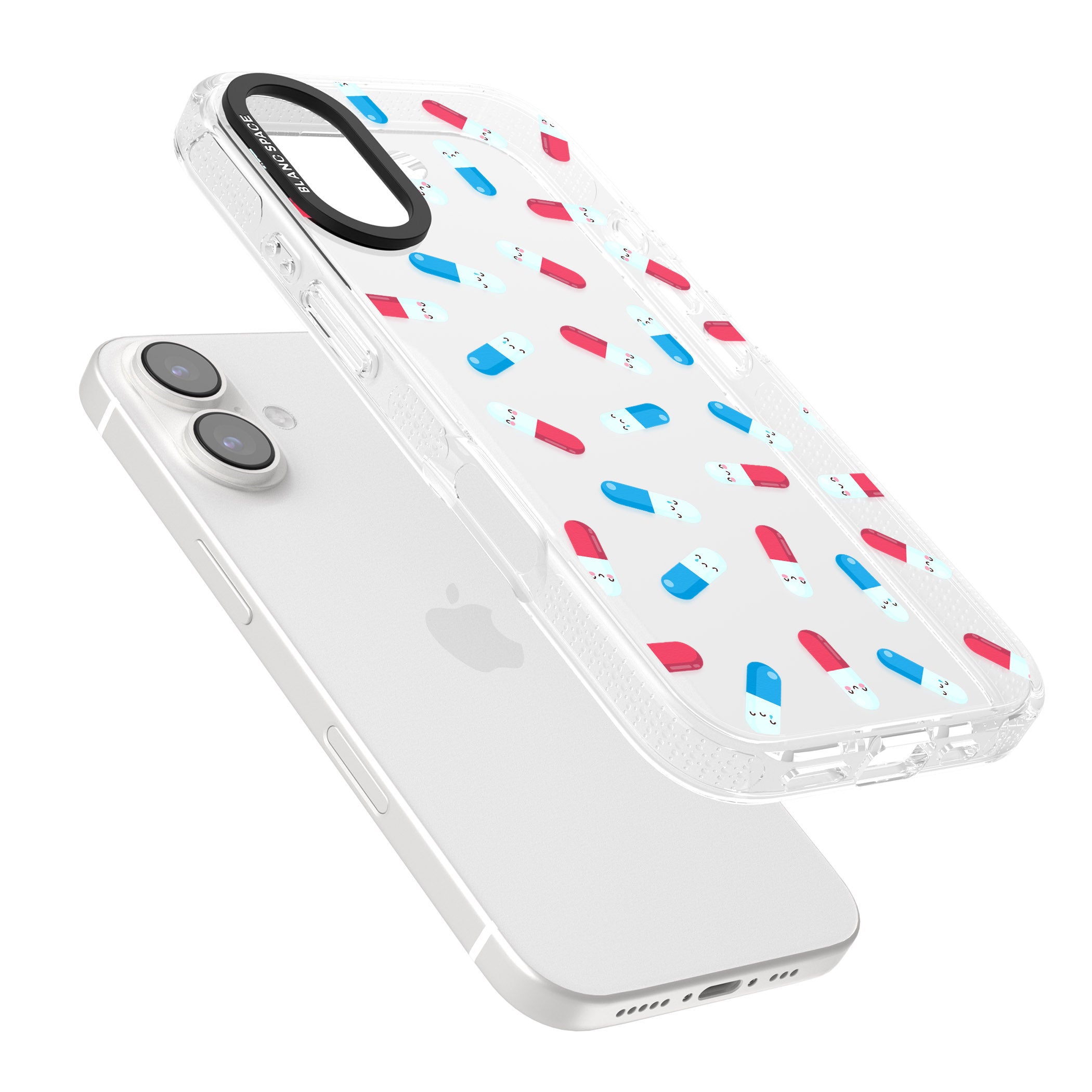 Kawaii Pill Pattern iPhone 16 / 16 Plus Clear Case Impact Air - Blanc Space