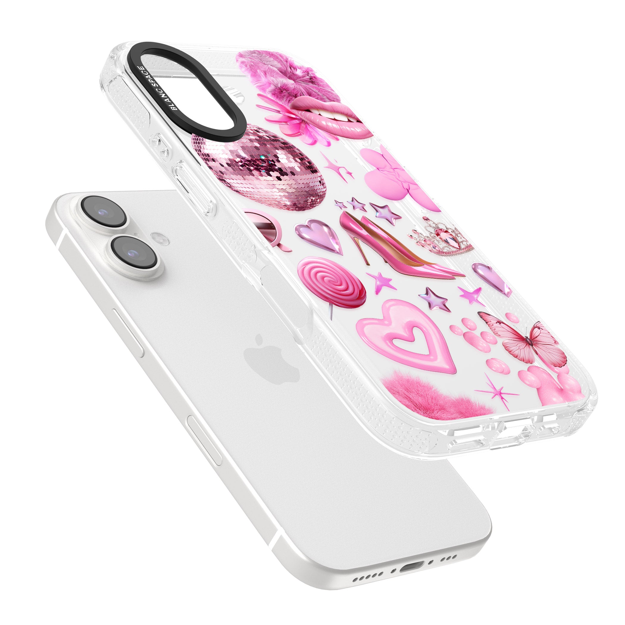 Pink Glam iPhone 16 / 16 Plus Clear Case Impact Air - Blanc Space