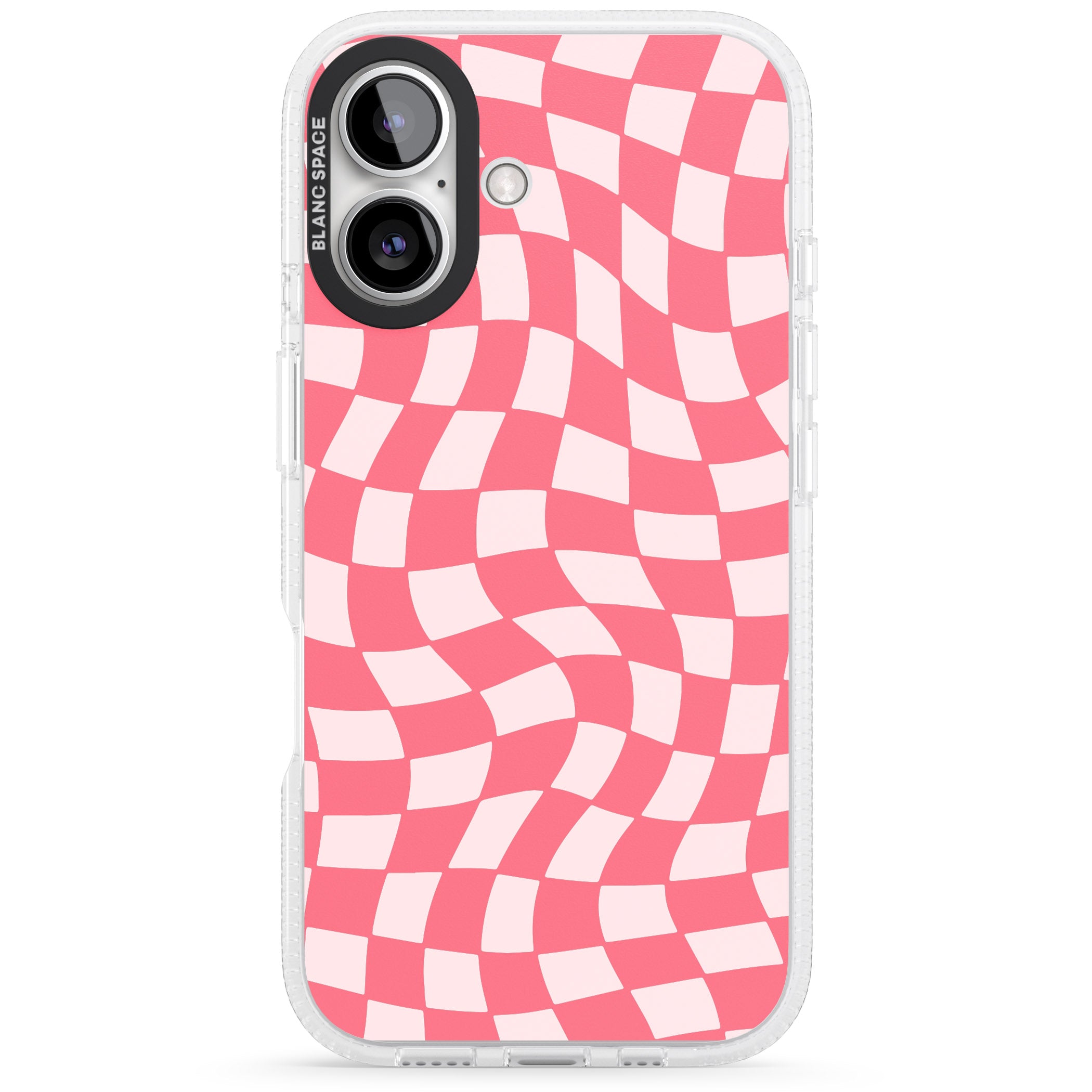 Pink Wavy Checked Pattern iPhone 16 / 16 Plus Clear Case Impact Air - Blanc Space