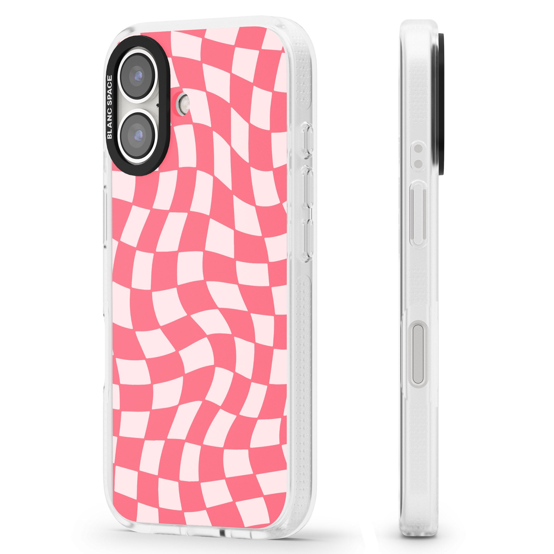 Pink Wavy Checked Pattern iPhone 16 / 16 Plus Clear Case Impact Air - Blanc Space