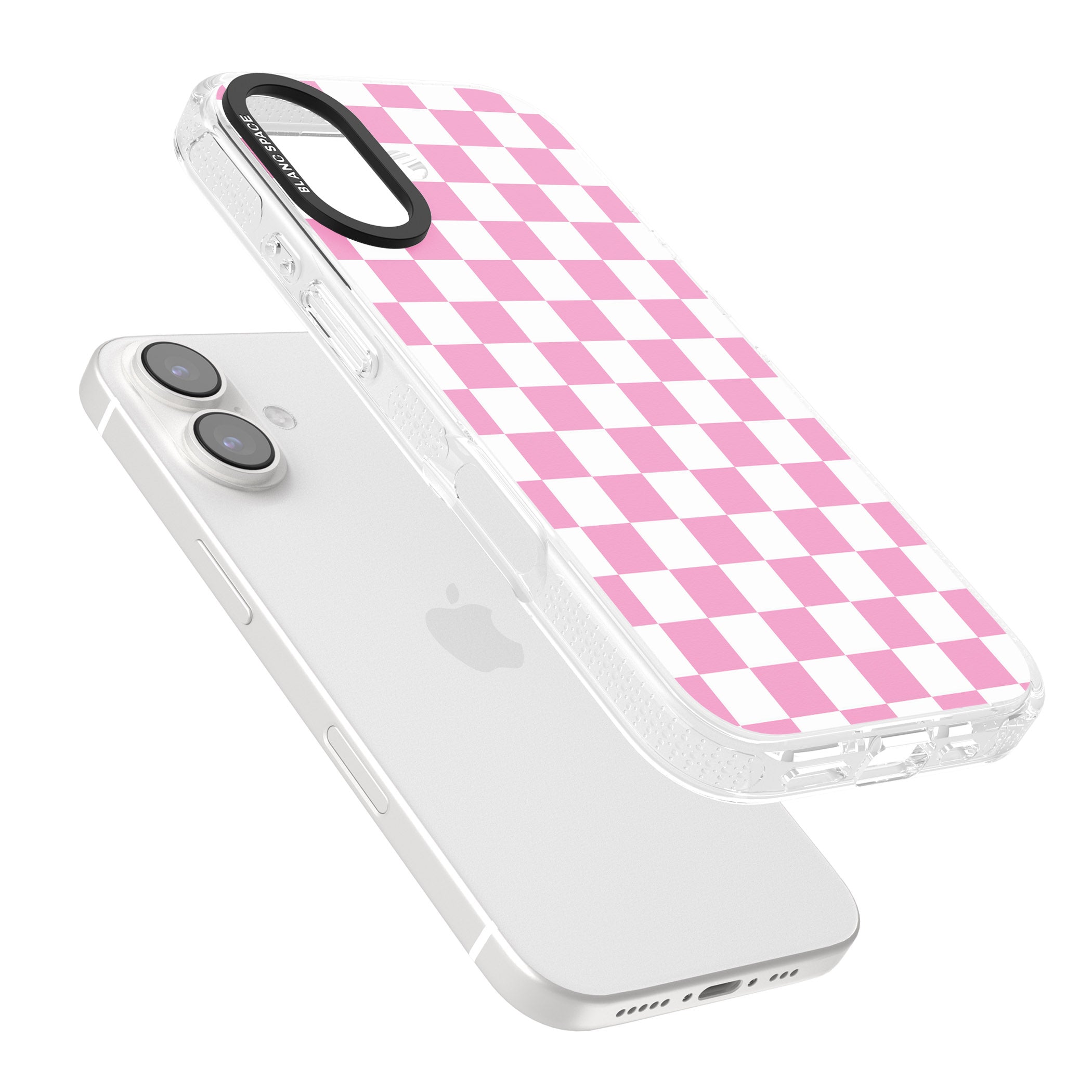 Pink Checkered iPhone 16 / 16 Plus Clear Case Impact Air - Blanc Space