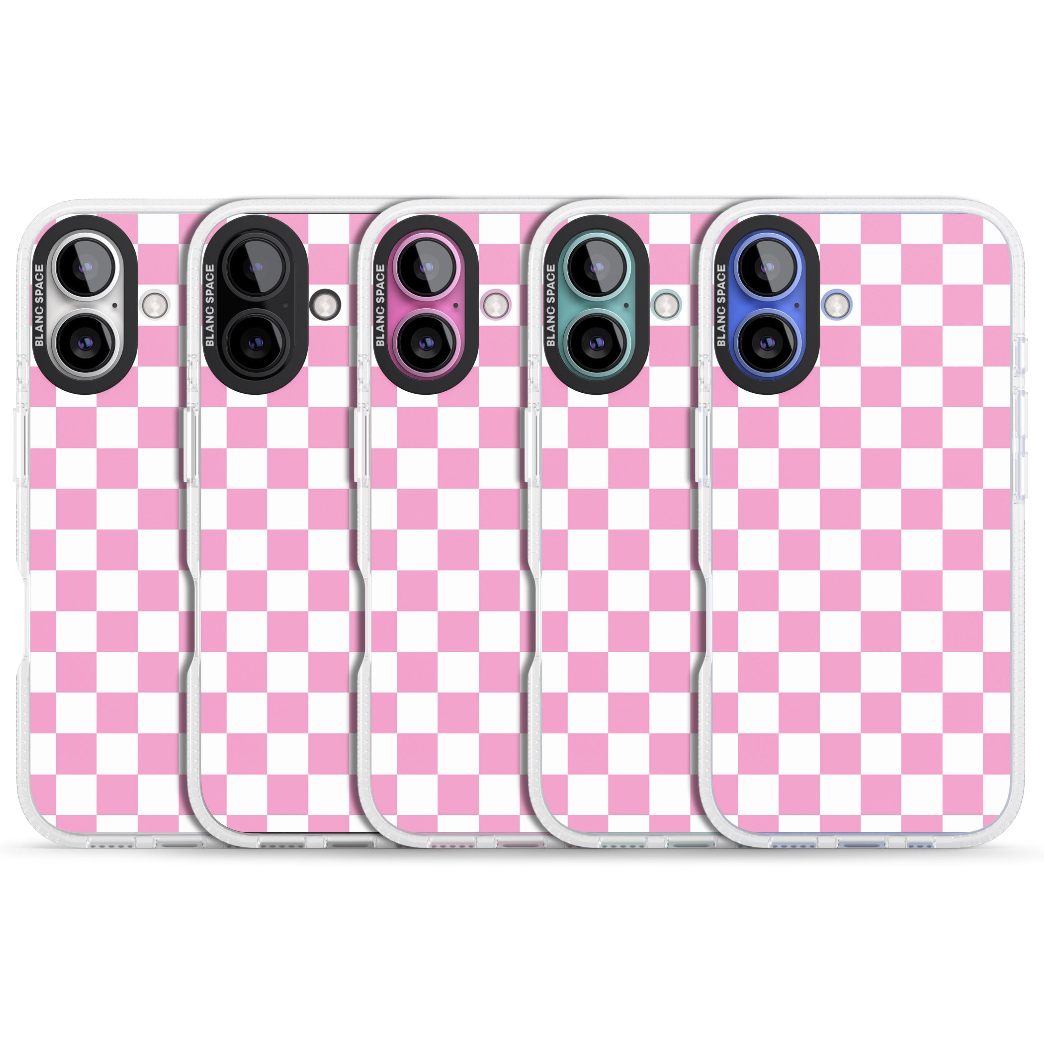 Pink Checkered iPhone 16 / 16 Plus Clear Case Impact Air - Blanc Space