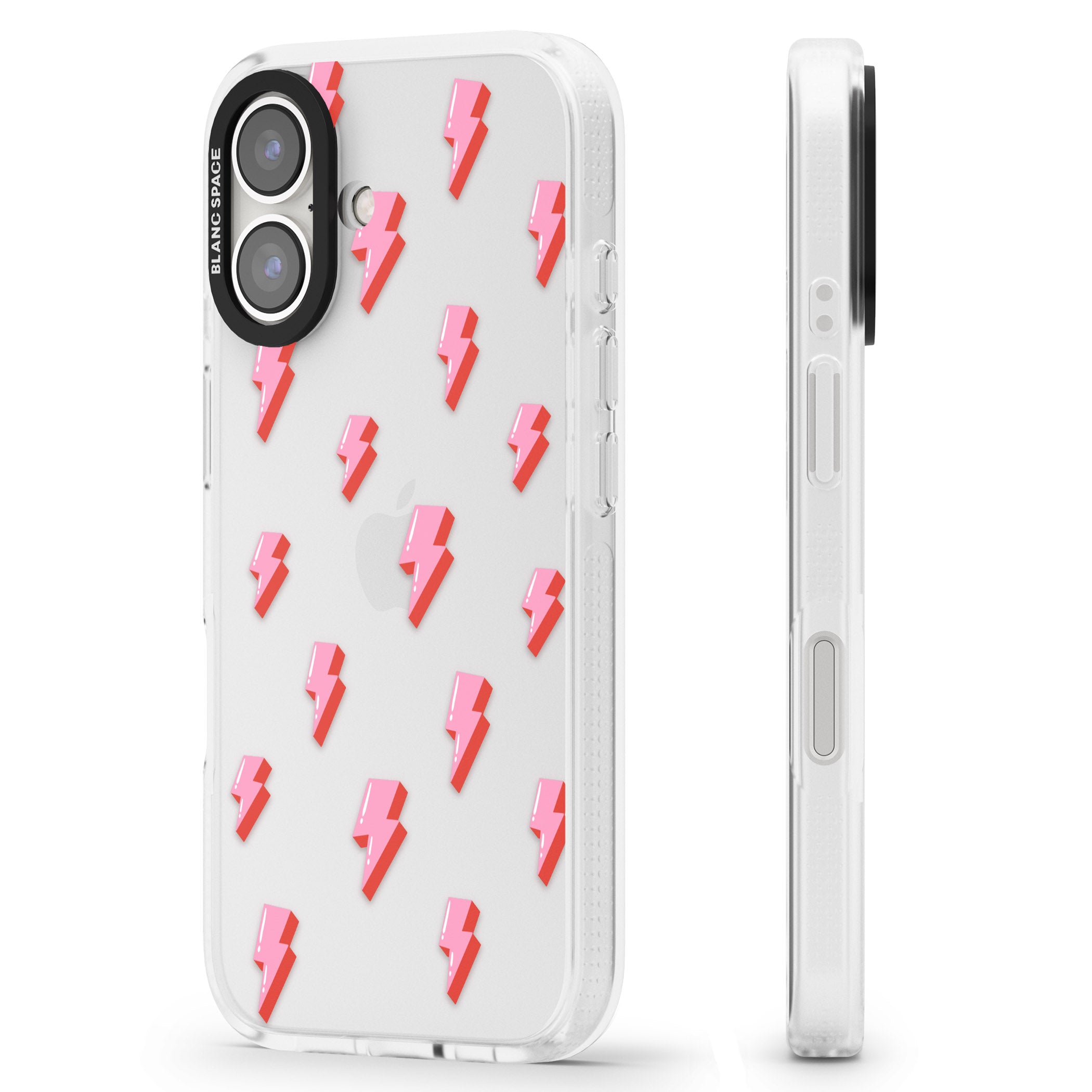 Pink Bolt Pattern iPhone 16 / 16 Plus Clear Case Impact Air - Blanc Space