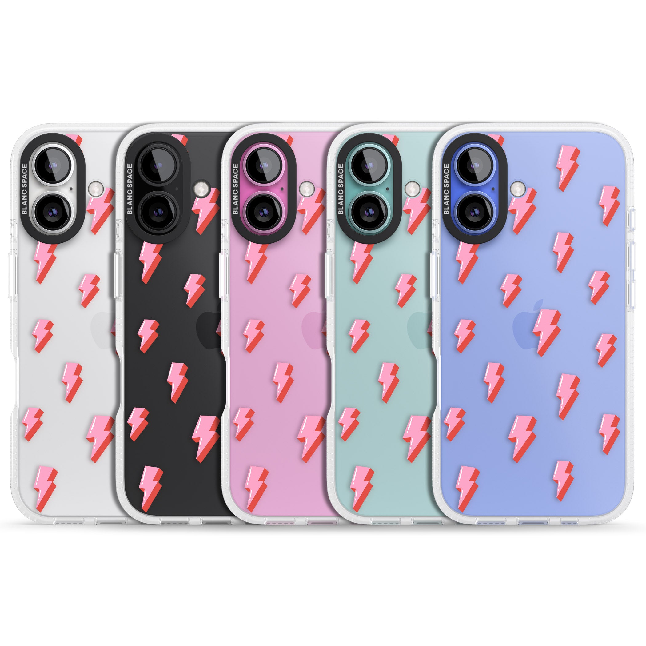 Pink Bolt Pattern iPhone 16 / 16 Plus Clear Case Impact Air - Blanc Space
