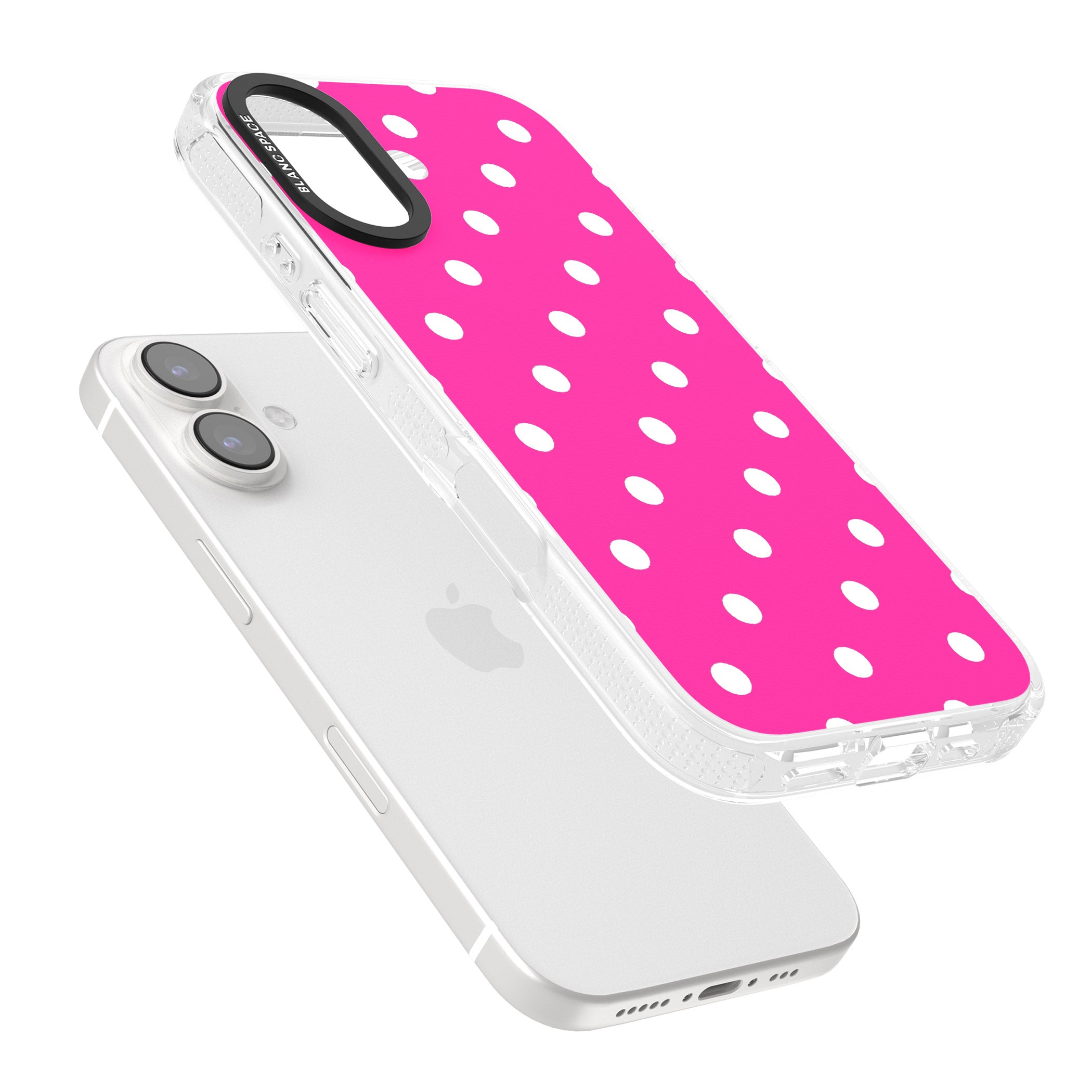 Pink Polka Dot iPhone 16 / 16 Plus Clear Case Impact Air - Blanc Space