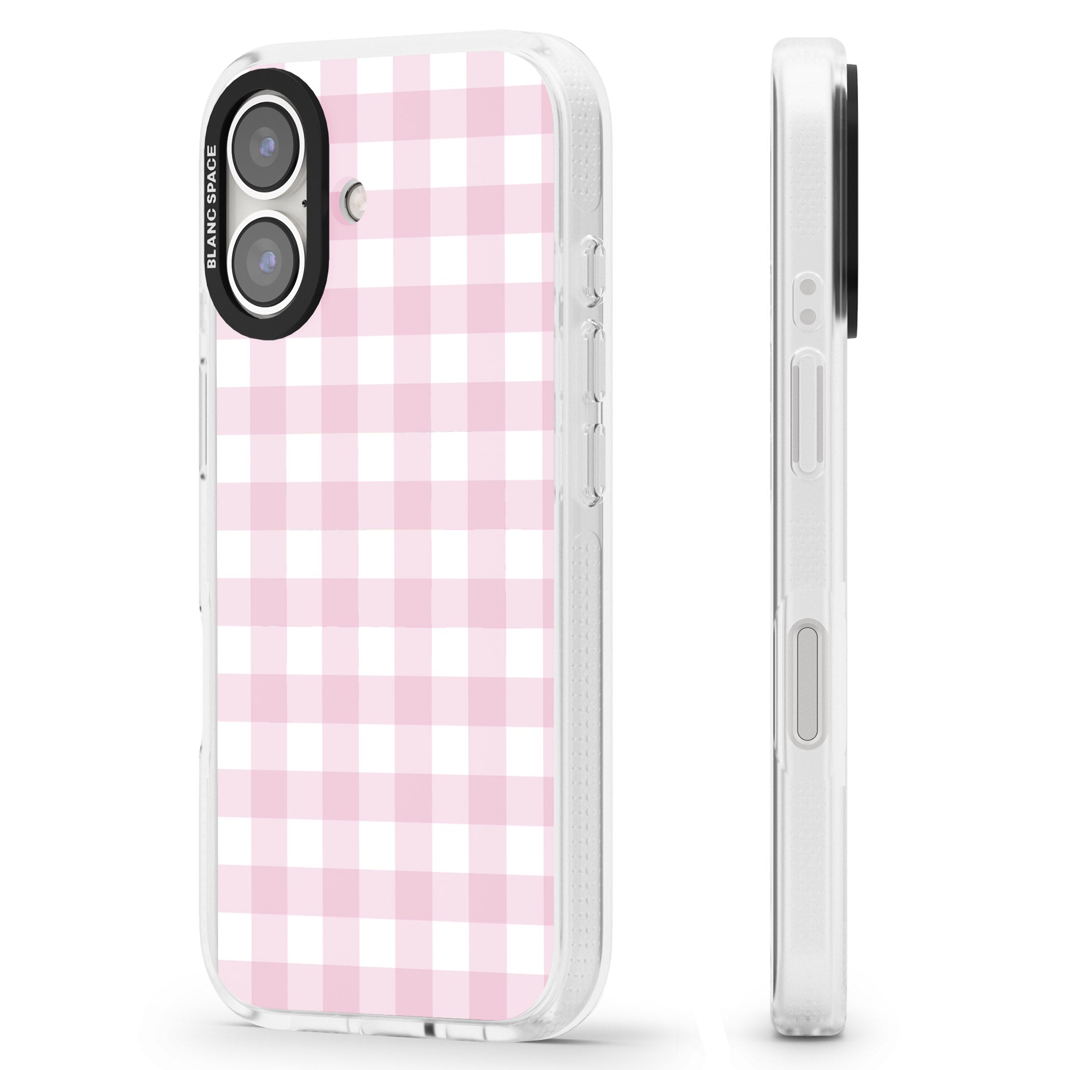 Pink Gingham Pattern iPhone 16 / 16 Plus Clear Case Impact Air - Blanc Space