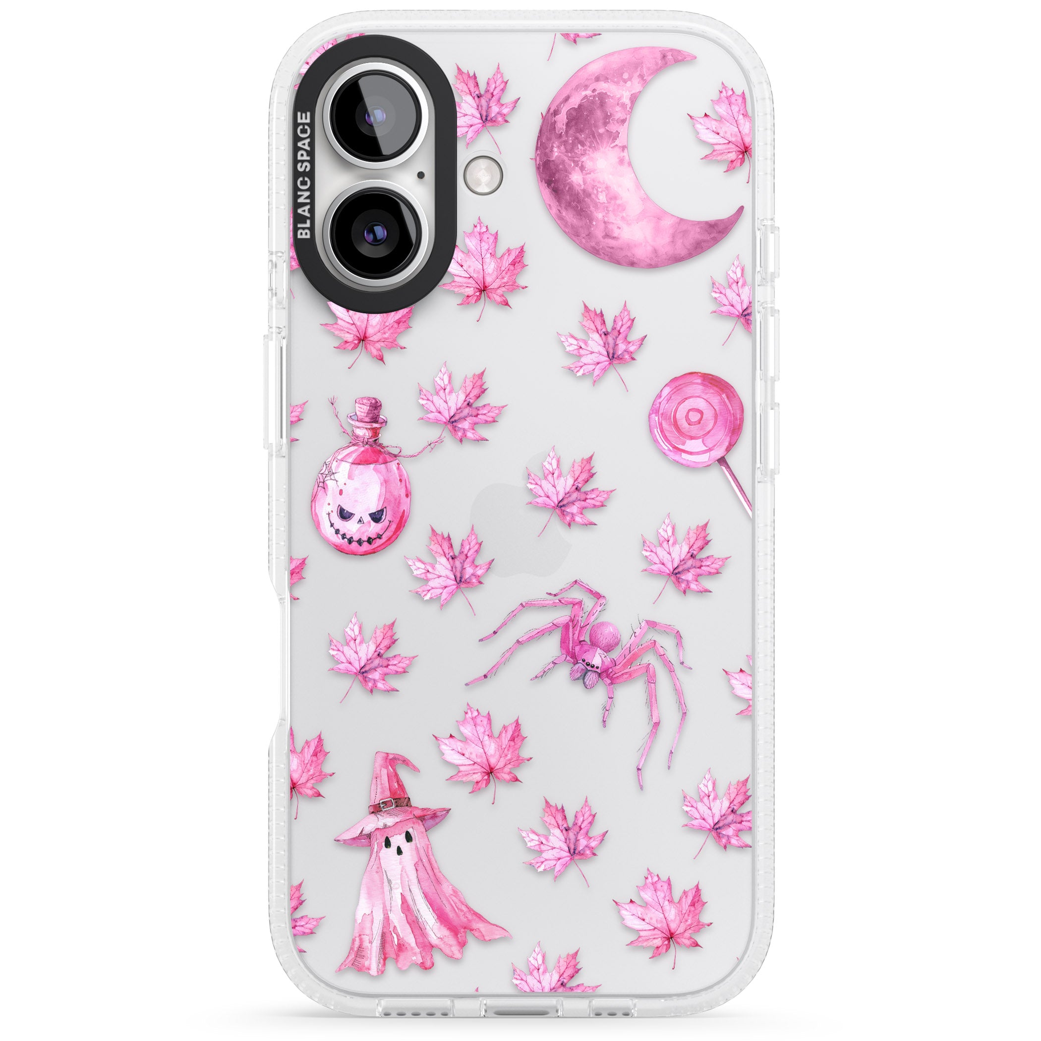 Pink Moon & Maple iPhone 16 / 16 Plus Clear Case Impact Air - Blanc Space