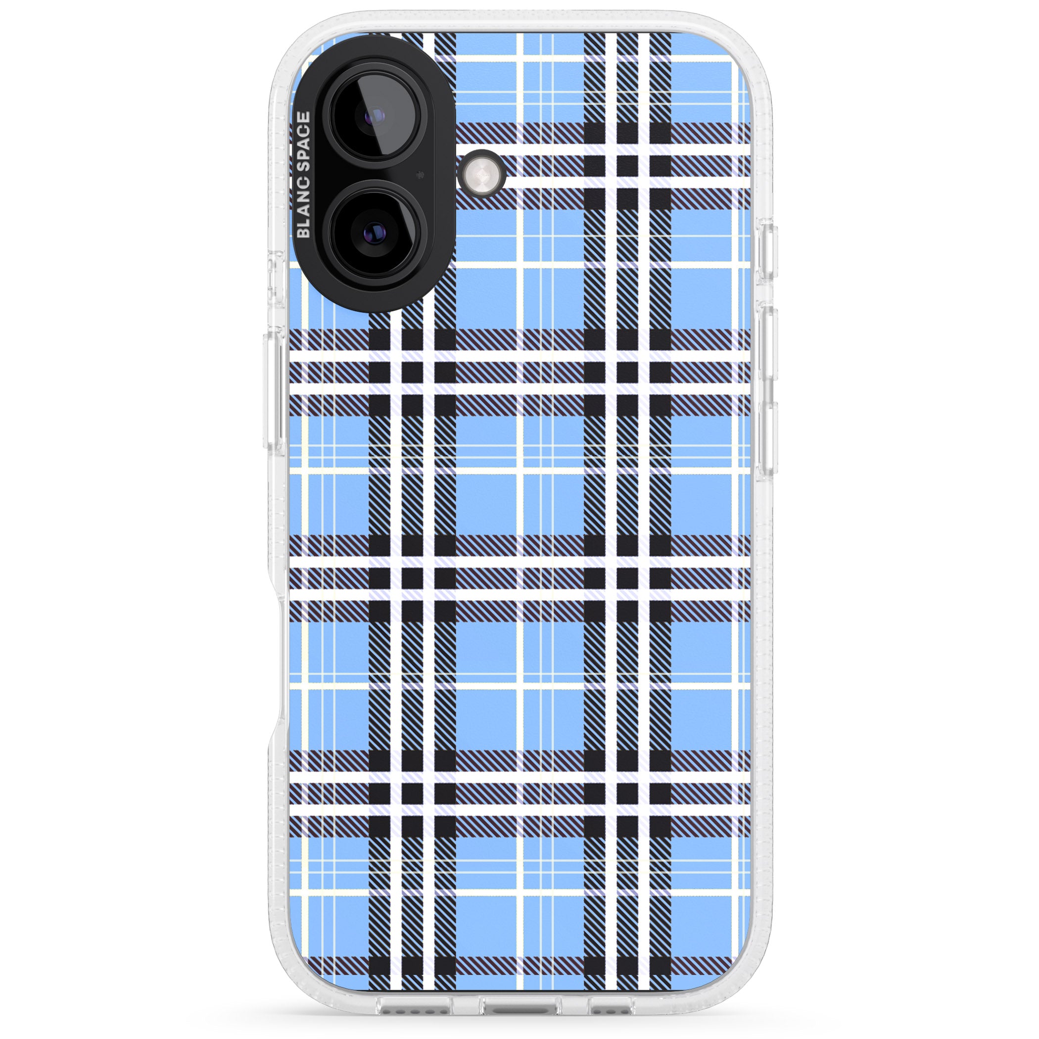 Blue Plaid iPhone 16 / 16 Plus Clear Case Impact Air - Blanc Space