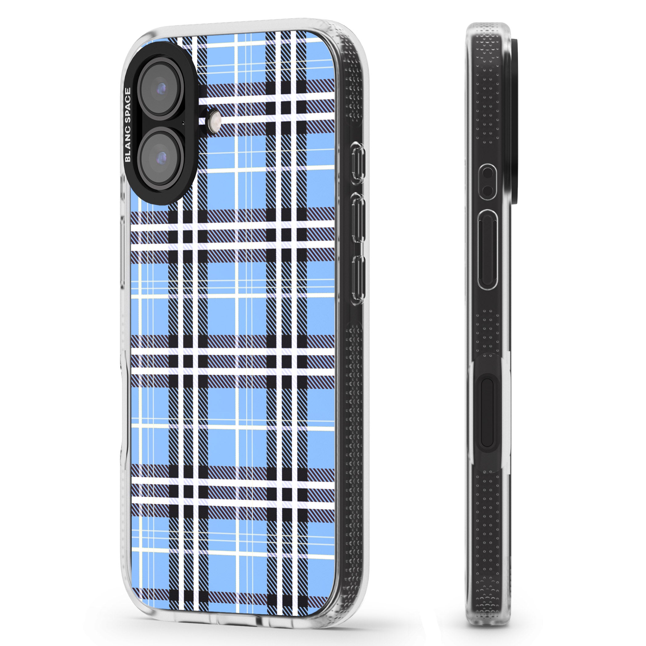 Blue Plaid iPhone 16 / 16 Plus Clear Case Impact Air - Blanc Space