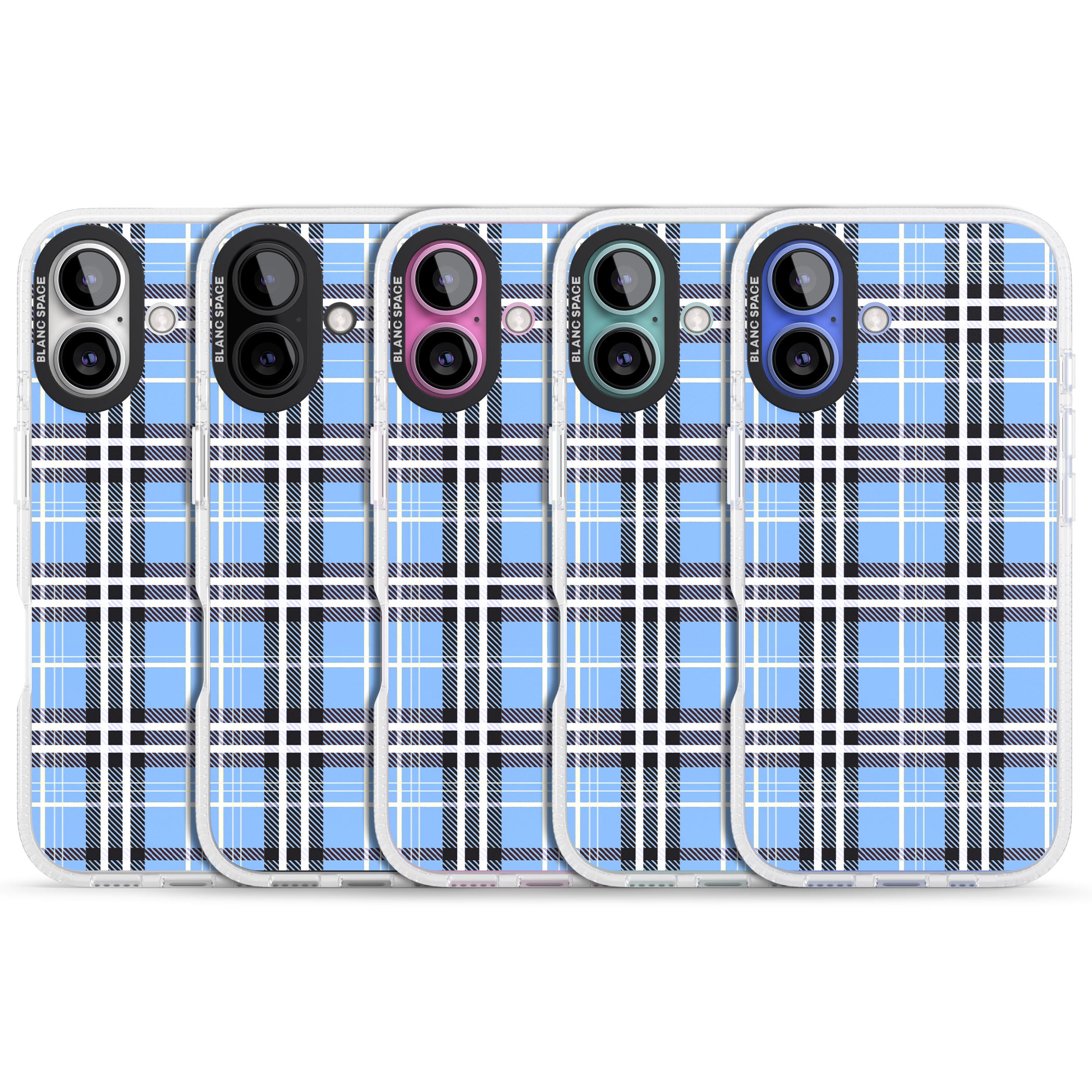 Blue Plaid iPhone 16 / 16 Plus Clear Case Impact Air - Blanc Space