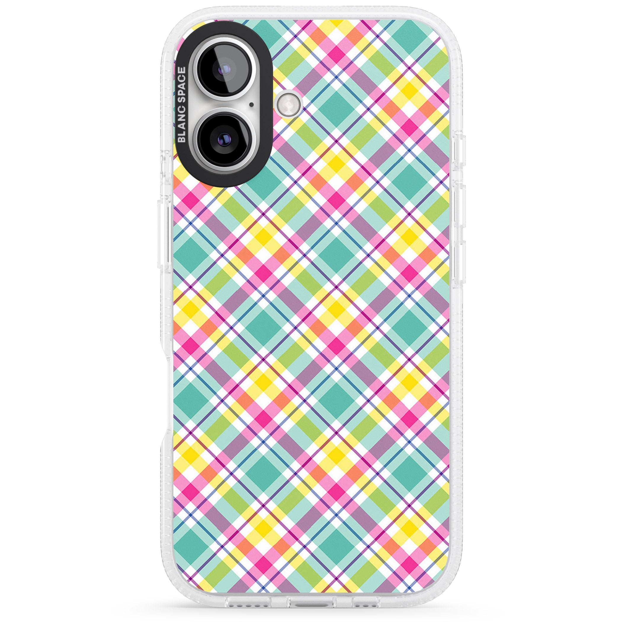 Crosshatch Plaid iPhone 16 / 16 Plus Clear Case Impact Air - Blanc Space