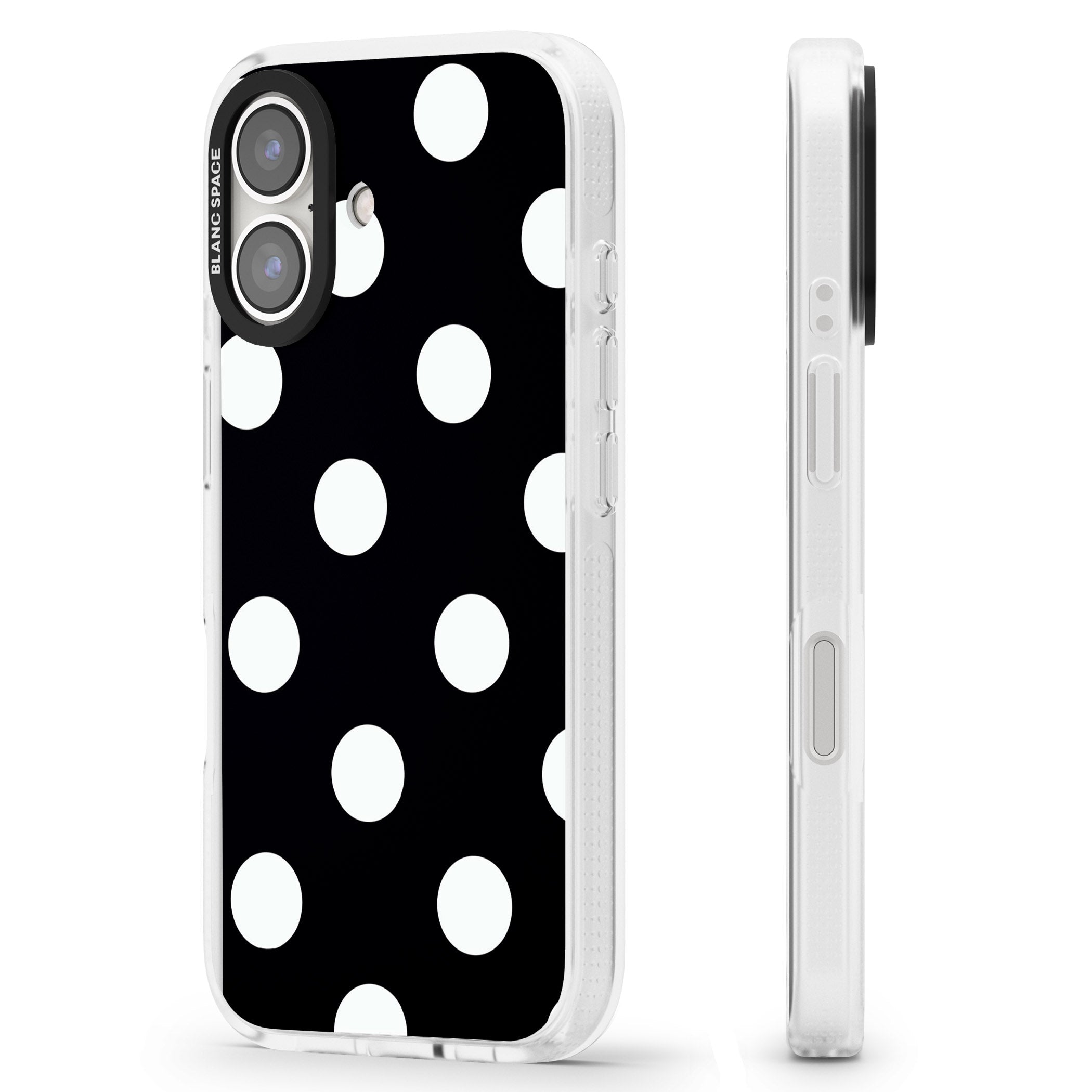 Chic Black Polka Dot iPhone 16 / 16 Plus Clear Case Impact Air - Blanc Space