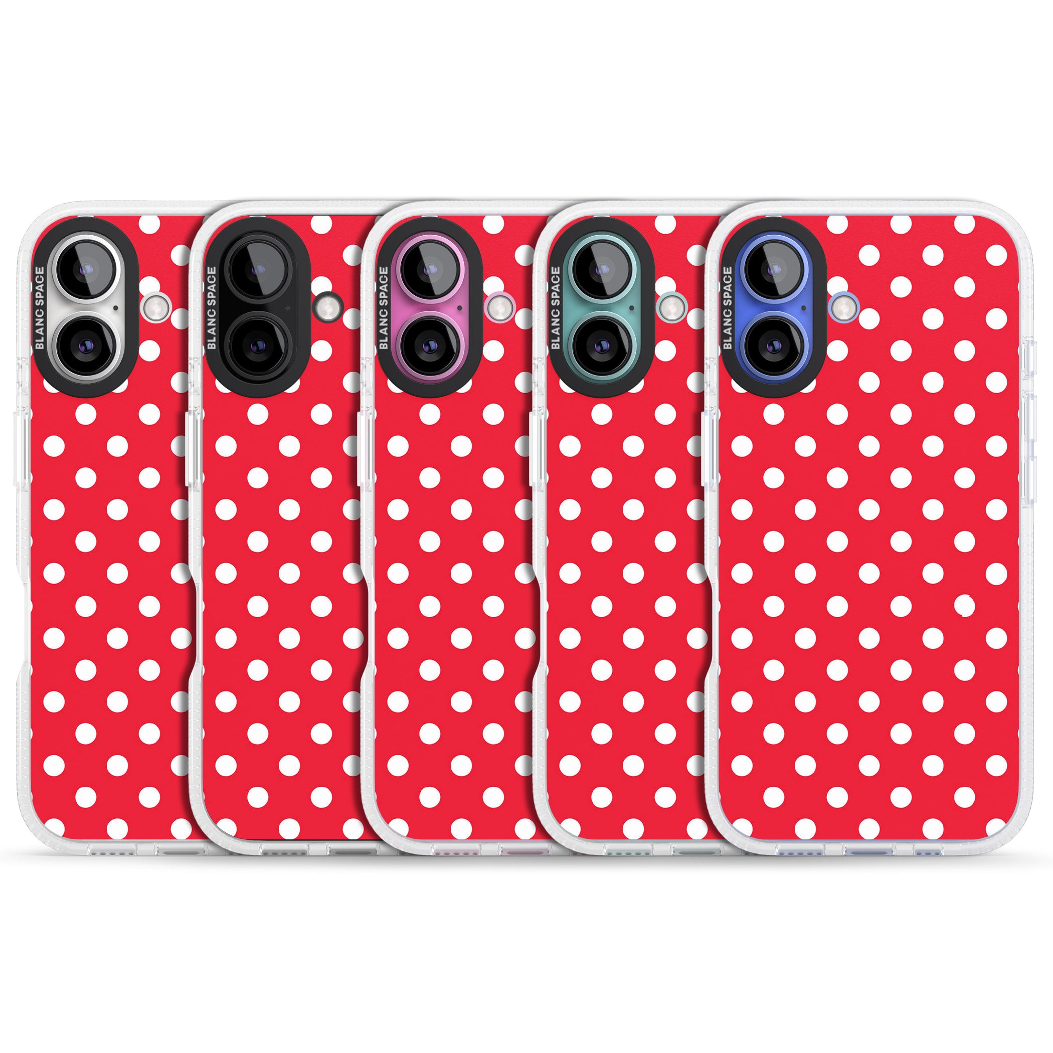 Designer Lava Red Polka Dot iPhone 16 / 16 Plus Clear Case Impact Air - Blanc Space