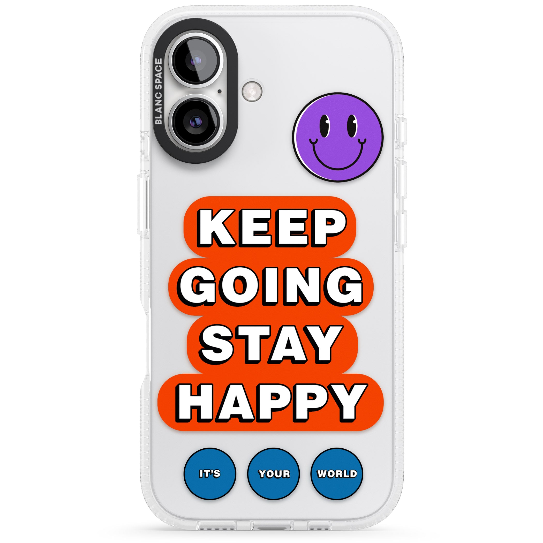 Keep Going Stay Happy iPhone 16 / 16 Plus Clear Case Impact Air - Blanc Space