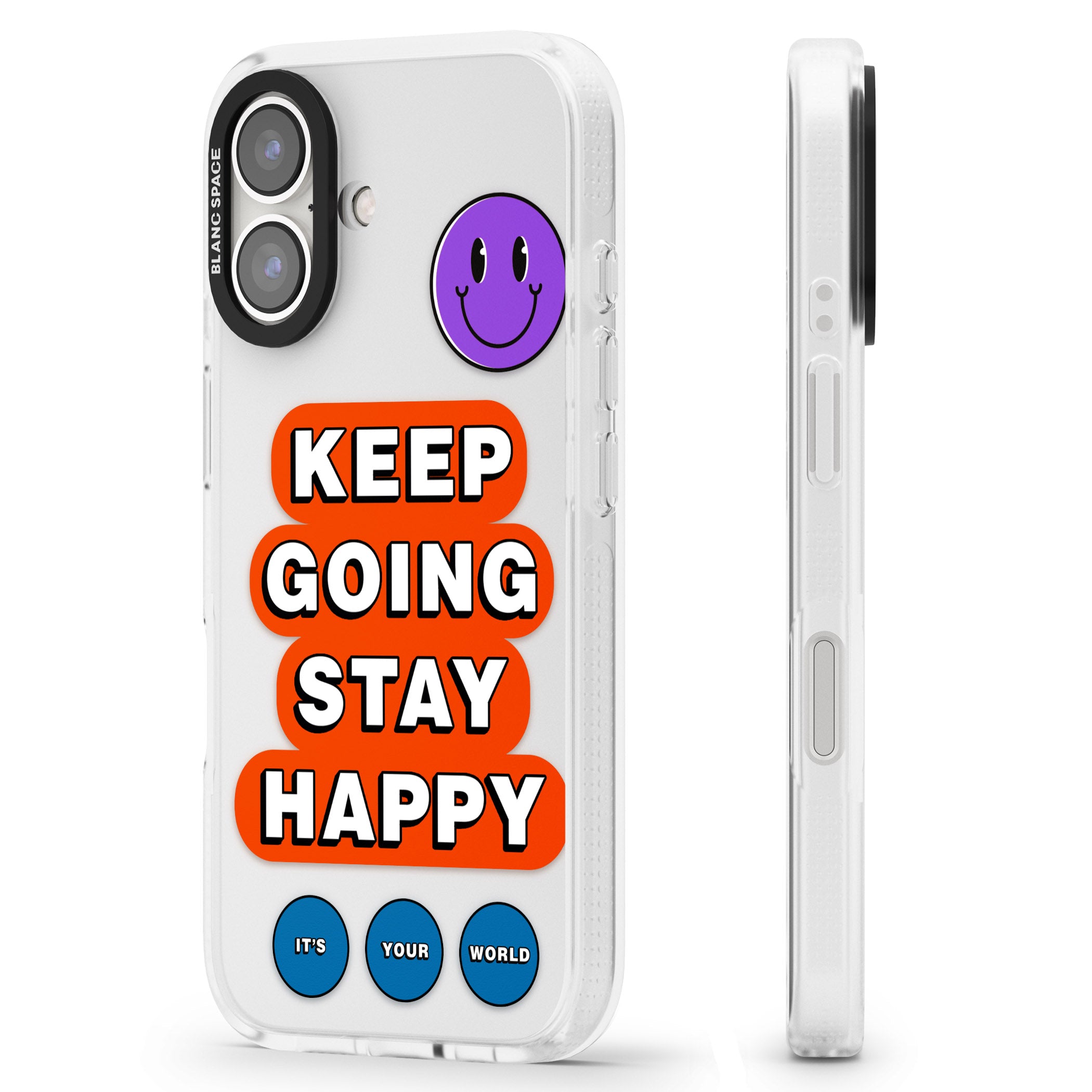 Keep Going Stay Happy iPhone 16 / 16 Plus Clear Case Impact Air - Blanc Space