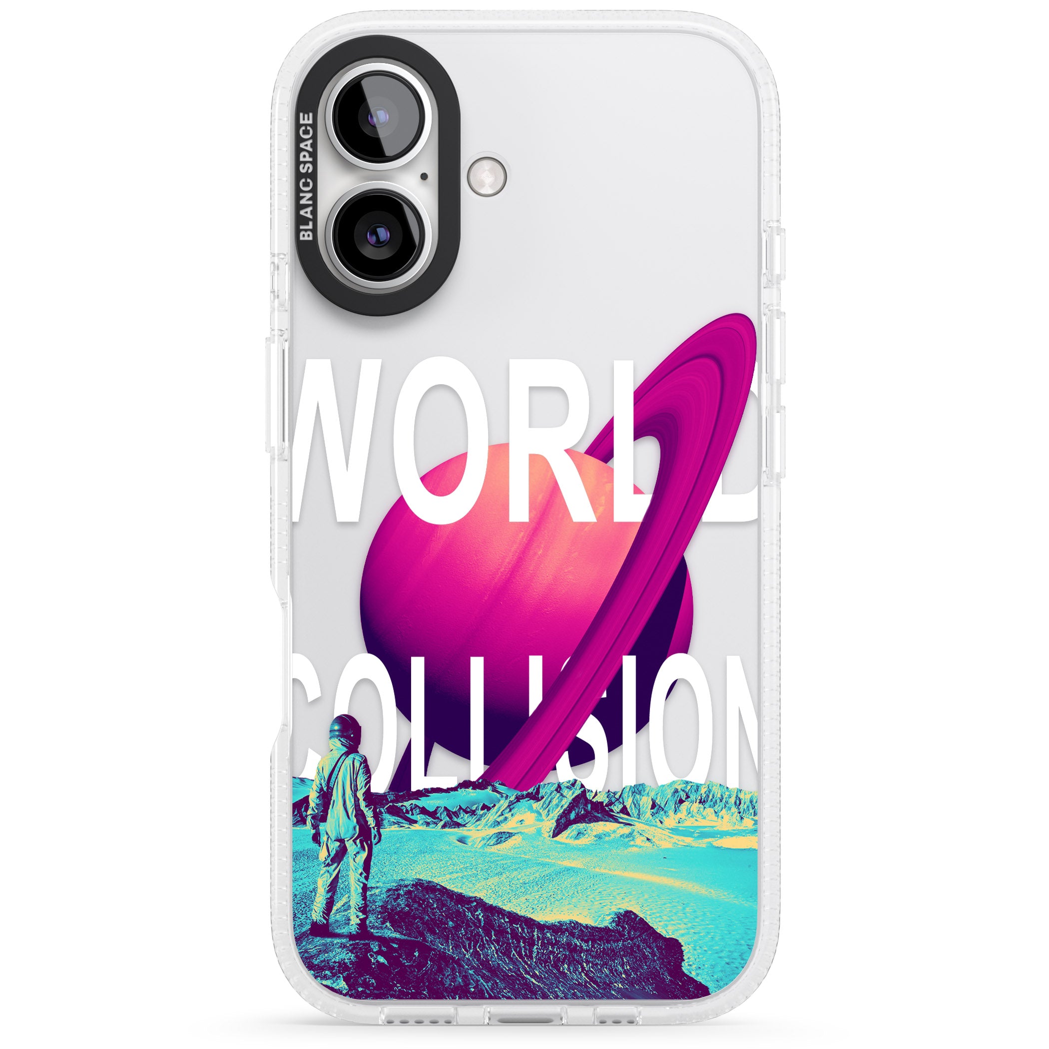 World Collision iPhone 16 / 16 Plus Clear Case Impact Air - Blanc Space