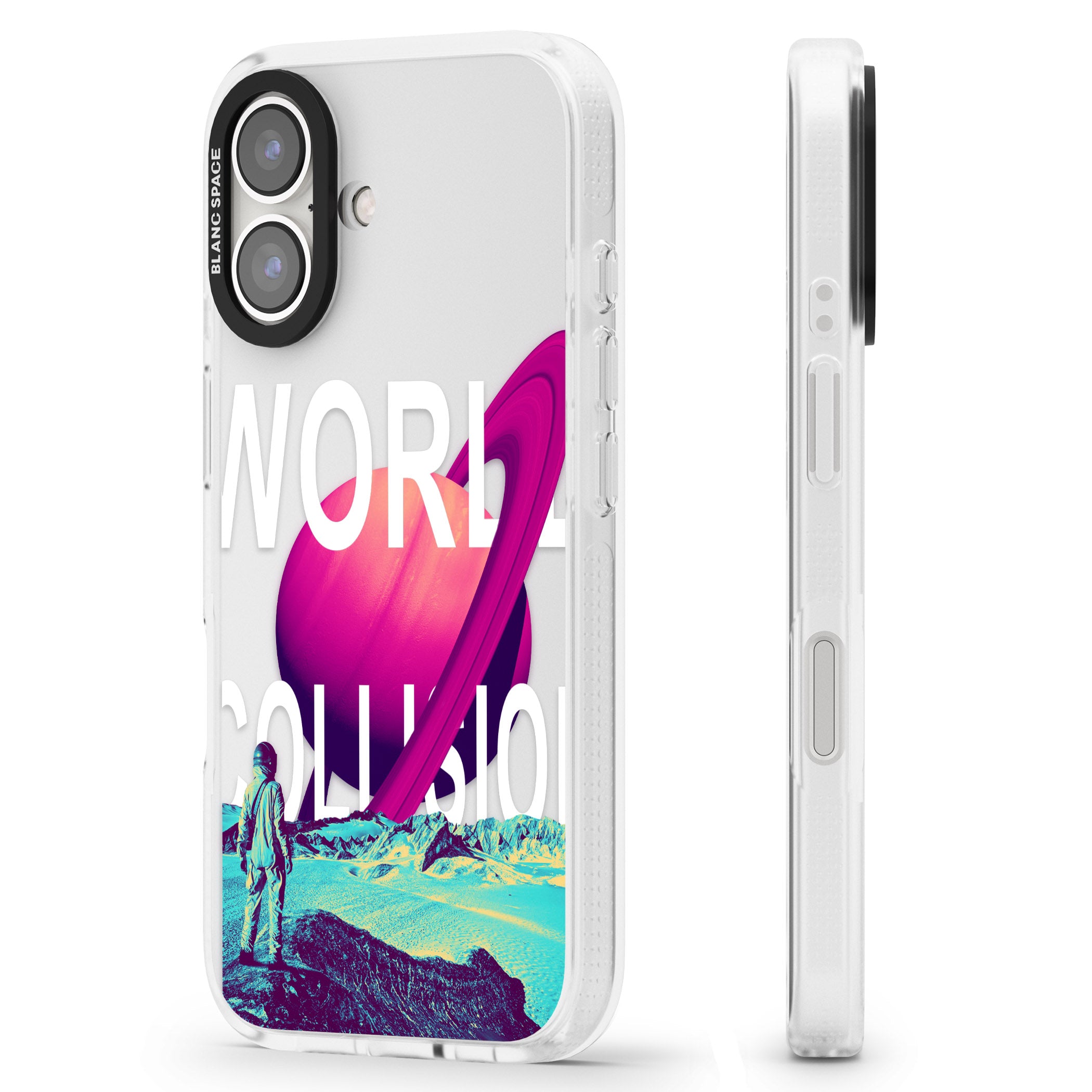 World Collision iPhone 16 / 16 Plus Clear Case Impact Air - Blanc Space