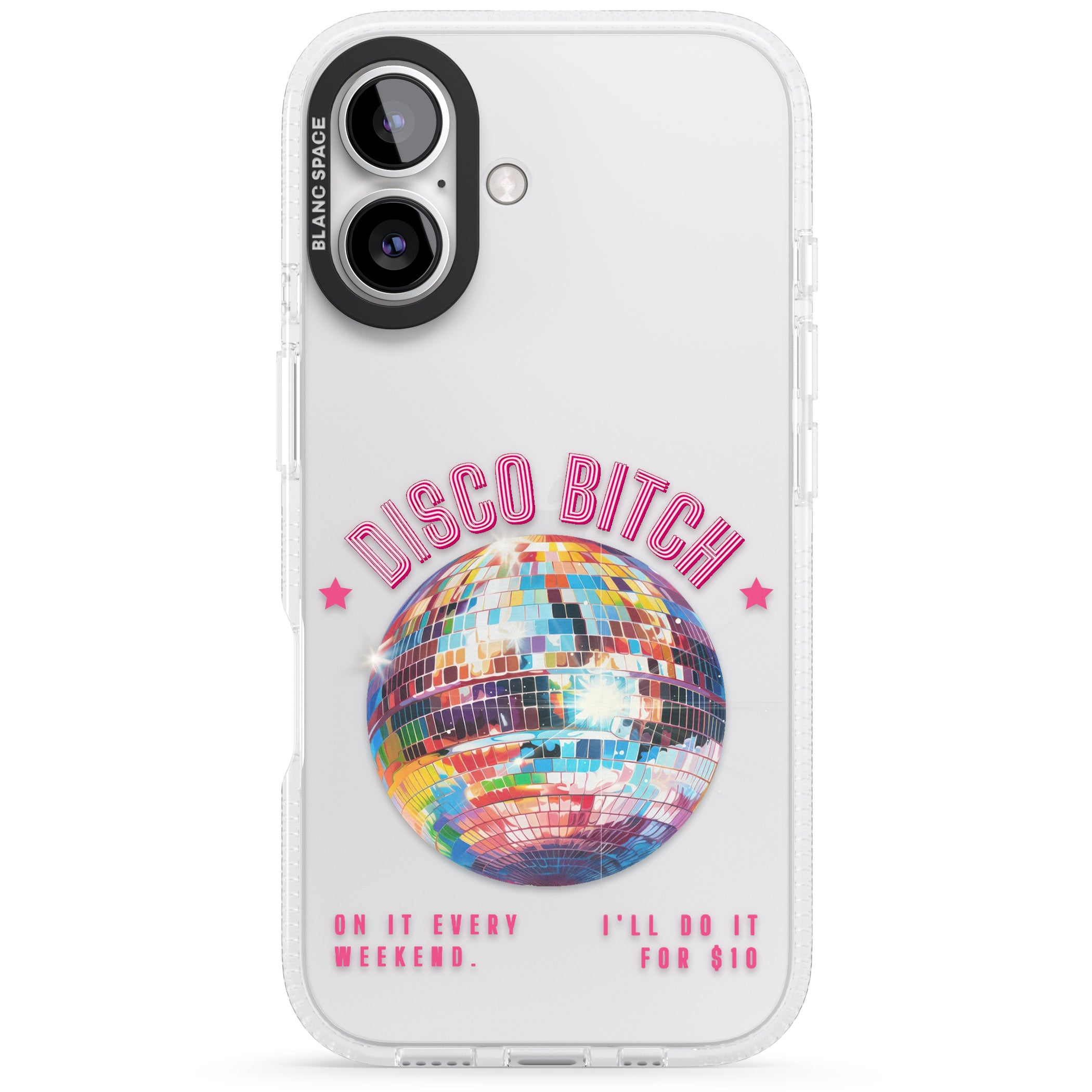 Disco B*tch iPhone 16 / 16 Plus Clear Case Impact Air - Blanc Space
