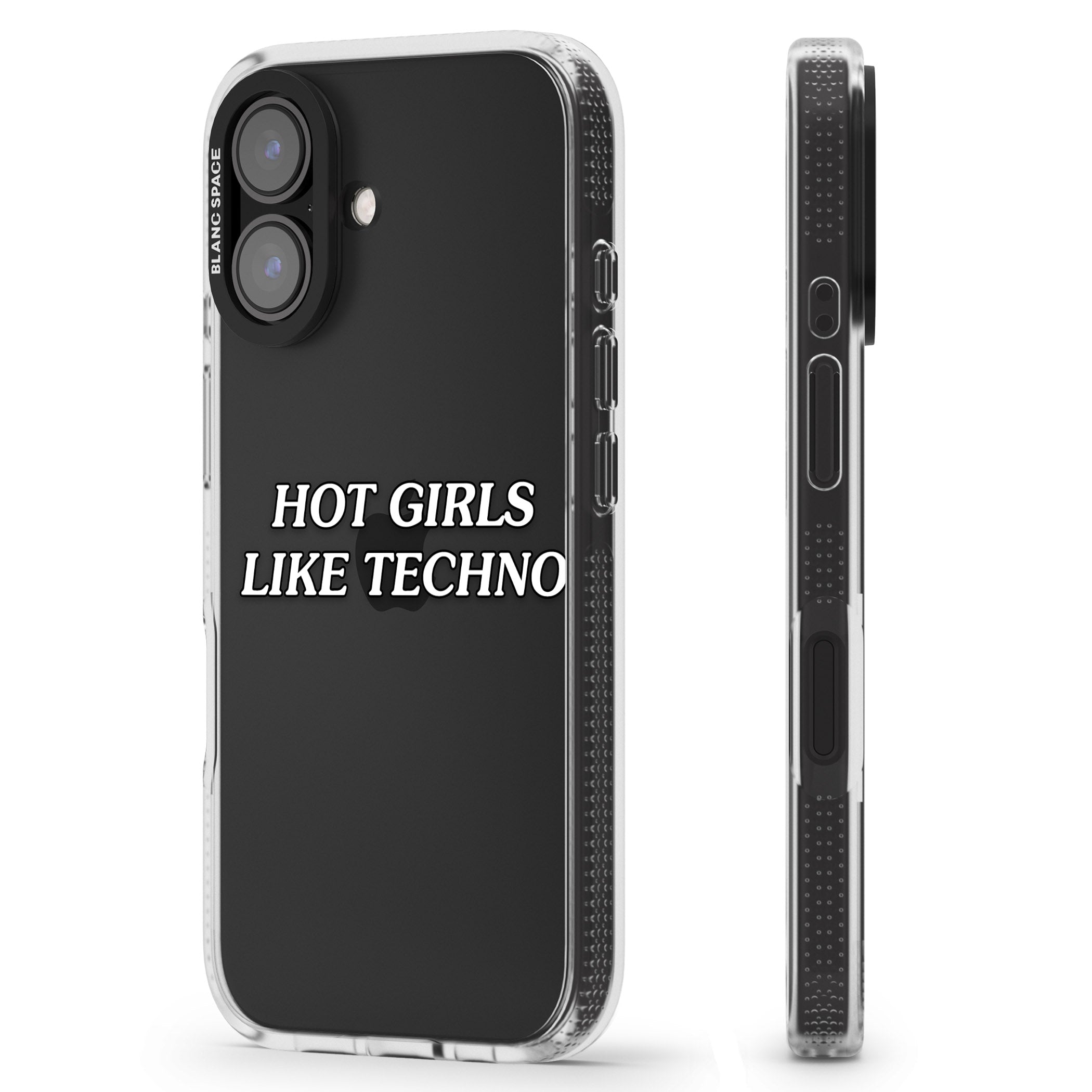 Hot Girls Like Techno iPhone 16 / 16 Plus Clear Case Impact Air - Blanc Space