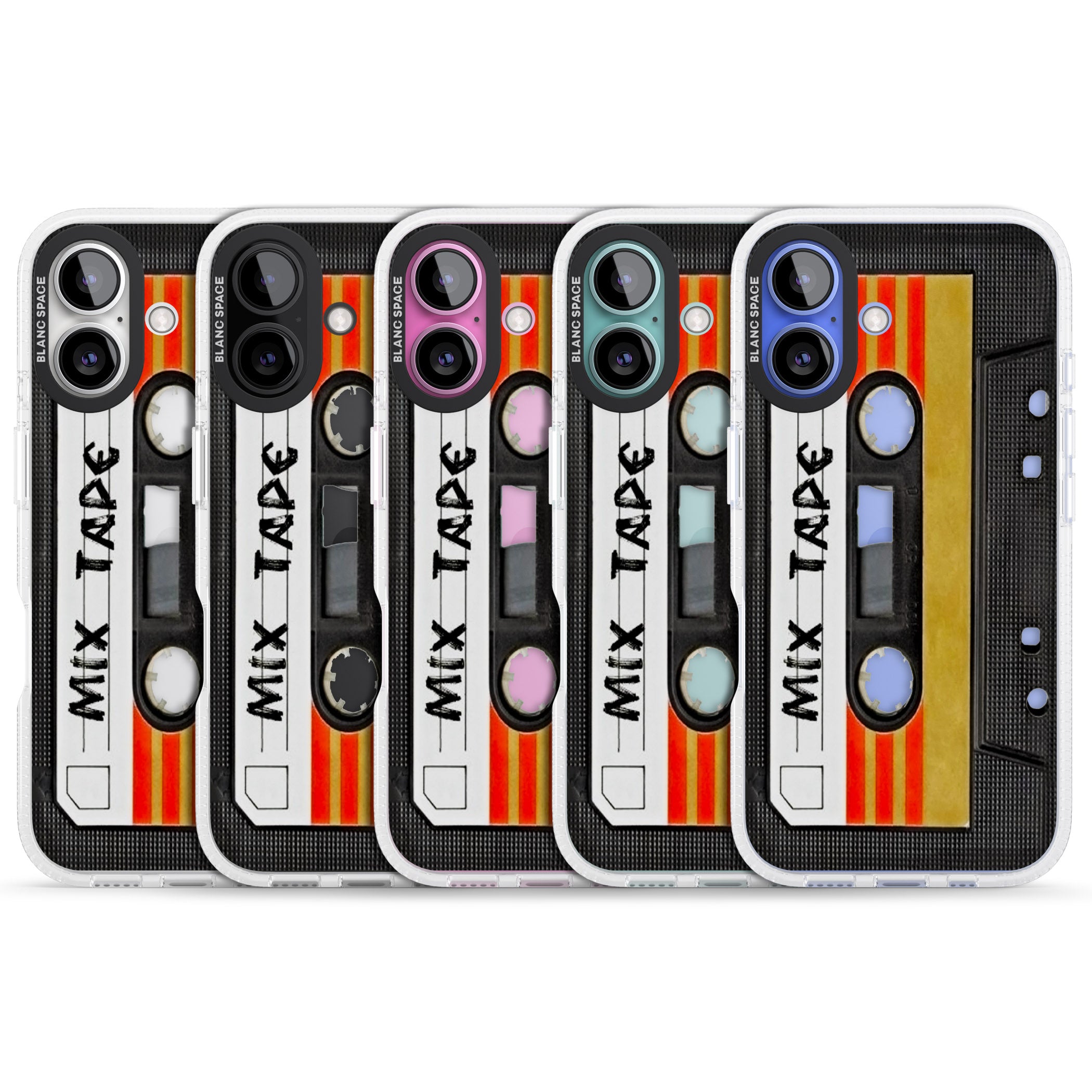 Retro Mix Tape iPhone 16 / 16 Plus Clear Case Impact Air - Blanc Space