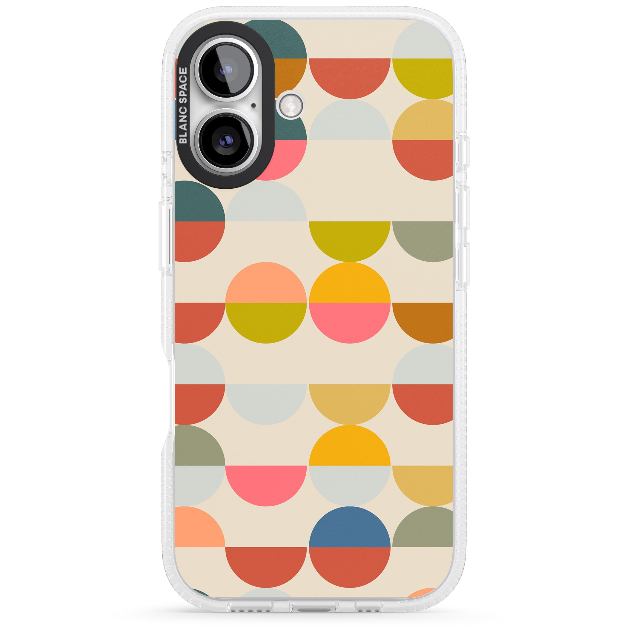 Abstract Retro Shapes: Colourful Circles iPhone 16 / 16 Plus Clear Case Impact Air - Blanc Space