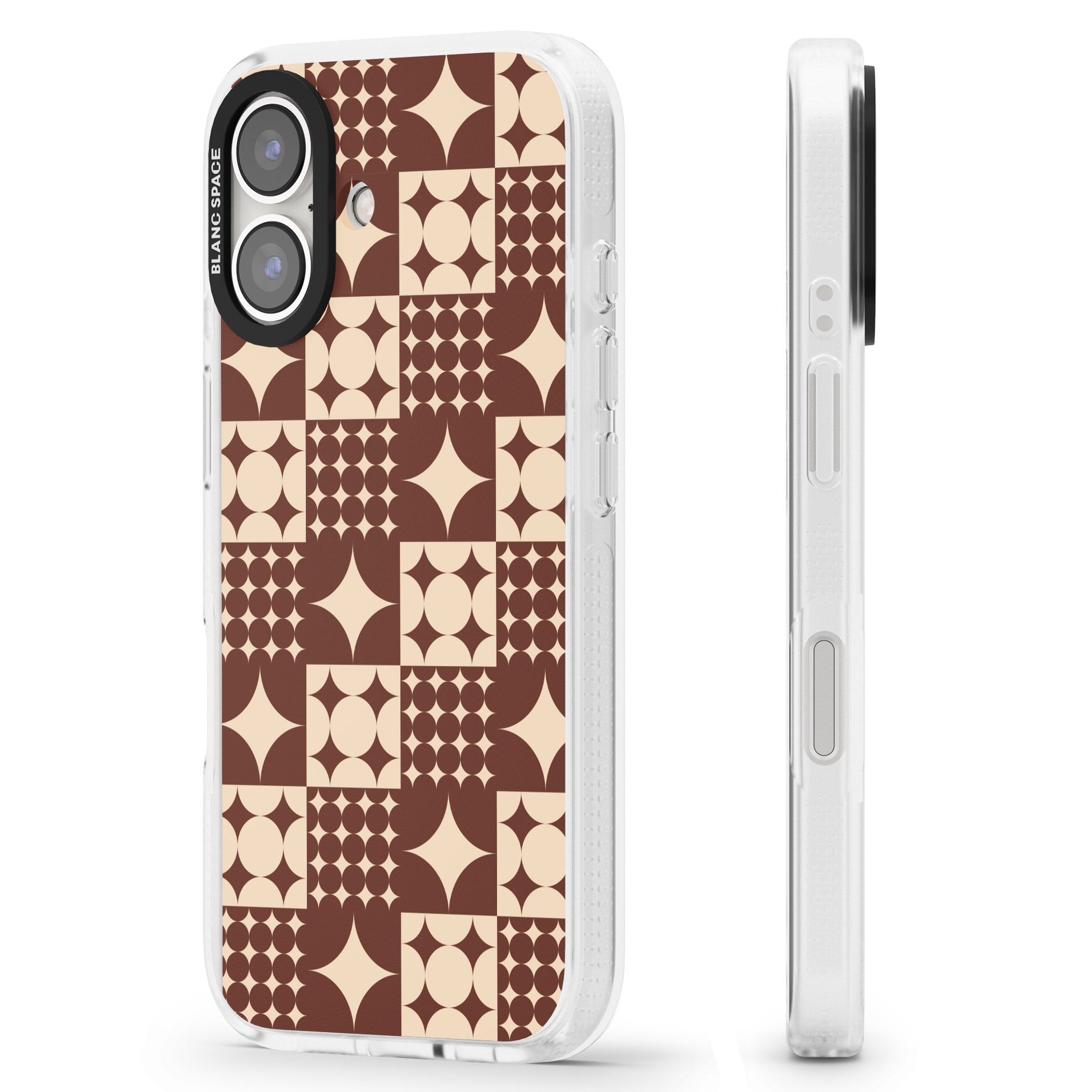 Mid-Century Brown Checked iPhone 16 / 16 Plus Clear Case Impact Air - Blanc Space