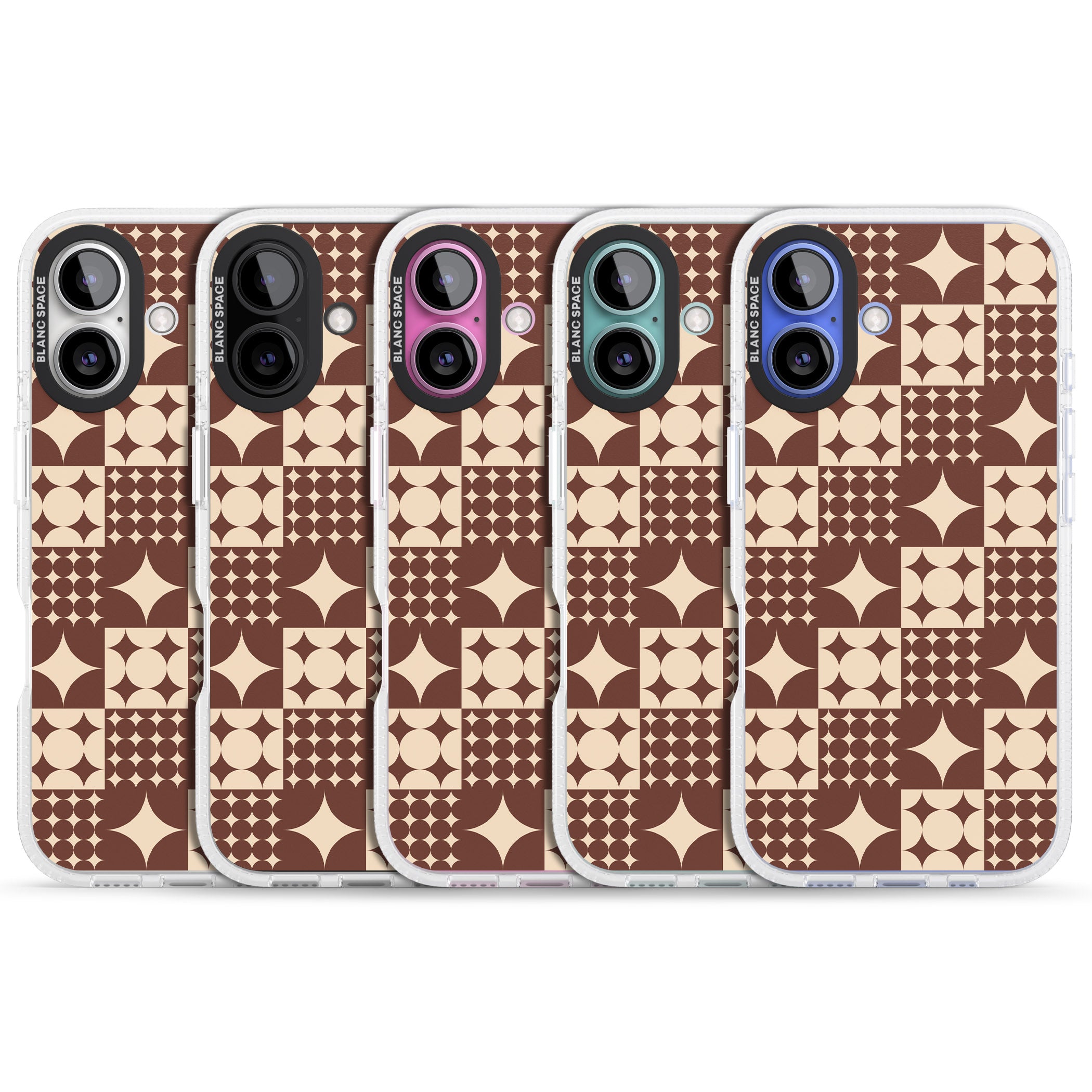 Mid-Century Brown Checked iPhone 16 / 16 Plus Clear Case Impact Air - Blanc Space