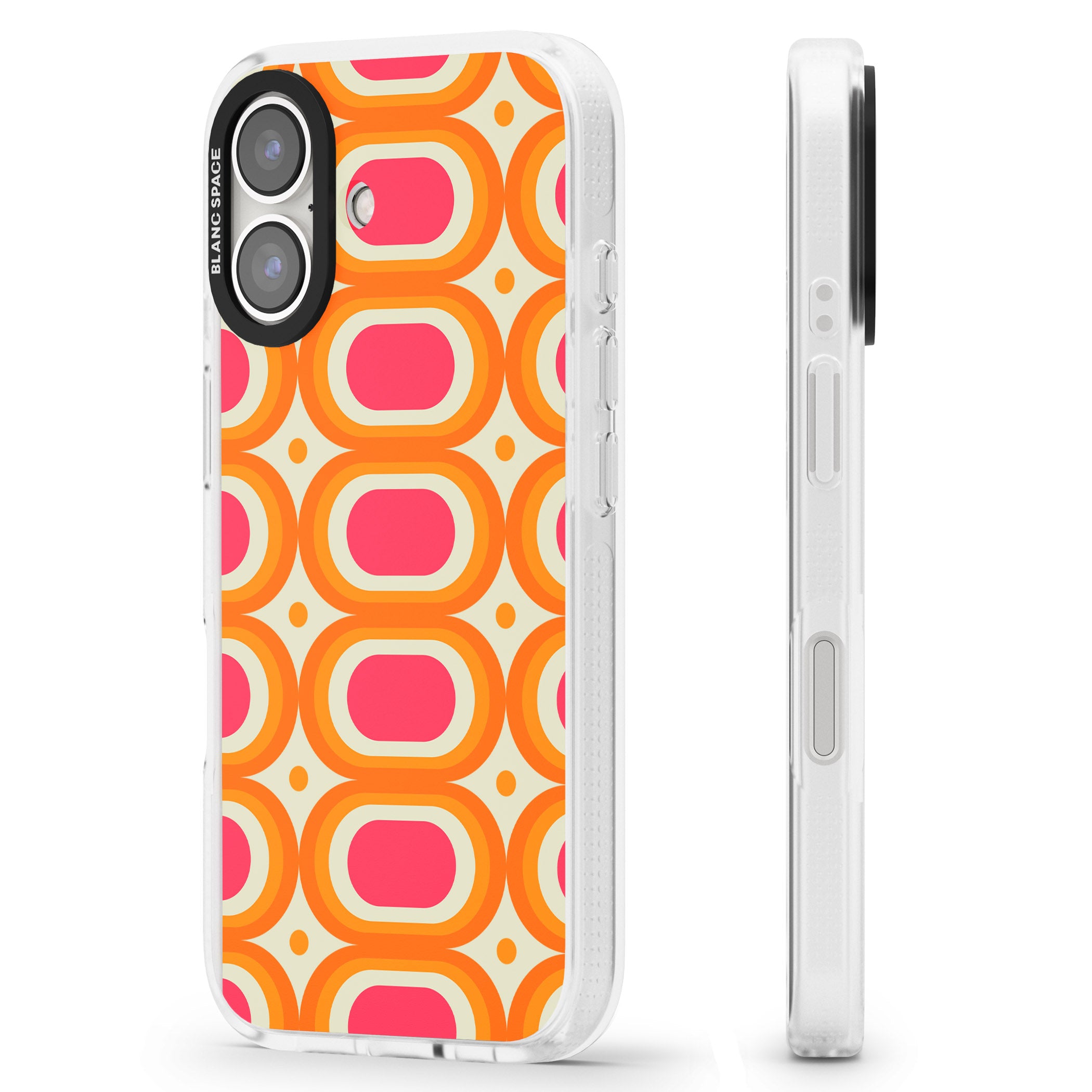 Groovy 60s Shape Pattern iPhone 16 / 16 Plus Clear Case Impact Air - Blanc Space