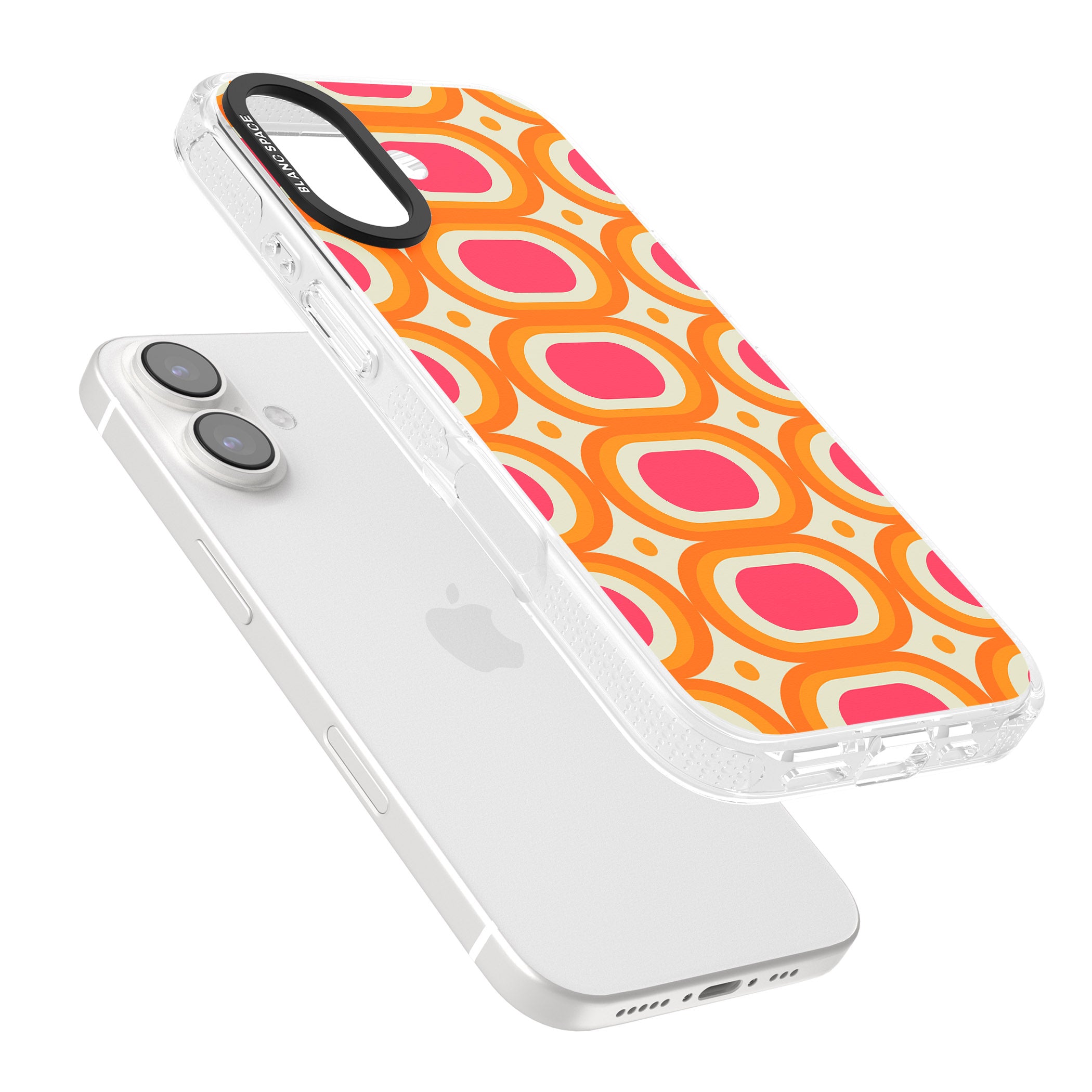 Groovy 60s Shape Pattern iPhone 16 / 16 Plus Clear Case Impact Air - Blanc Space