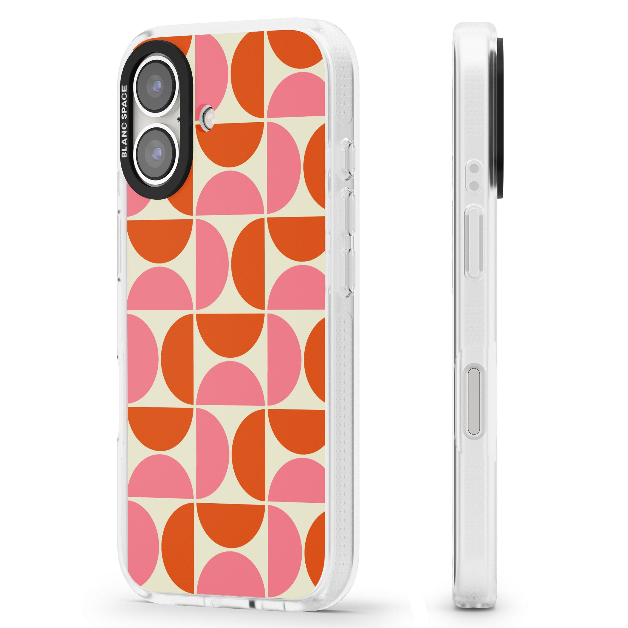 Retro Half-circle Pattern iPhone 16 / 16 Plus Clear Case Impact Air - Blanc Space