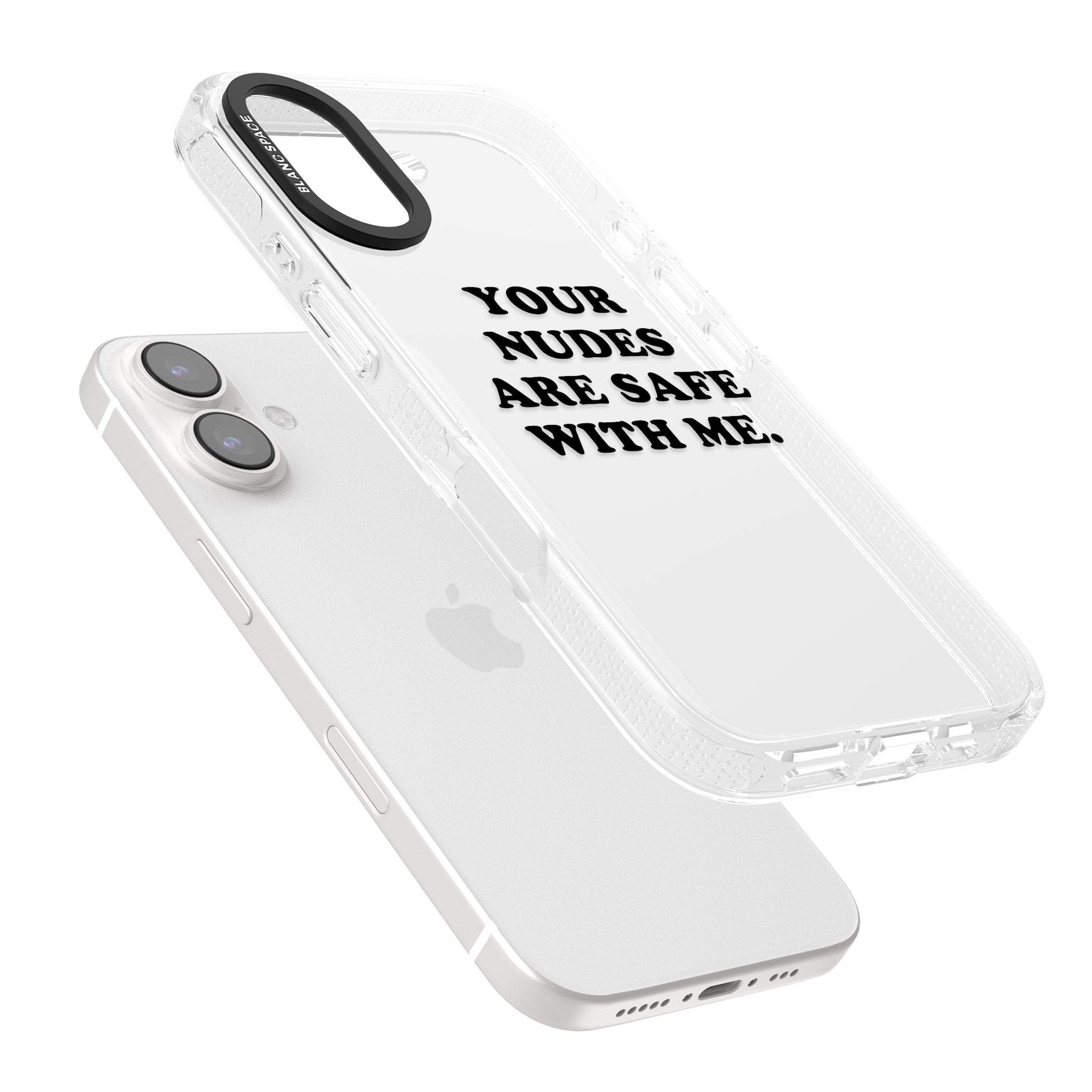 Your nudes are safe with me... BLACK iPhone 16 / 16 Plus Clear Case Impact Air - Blanc Space