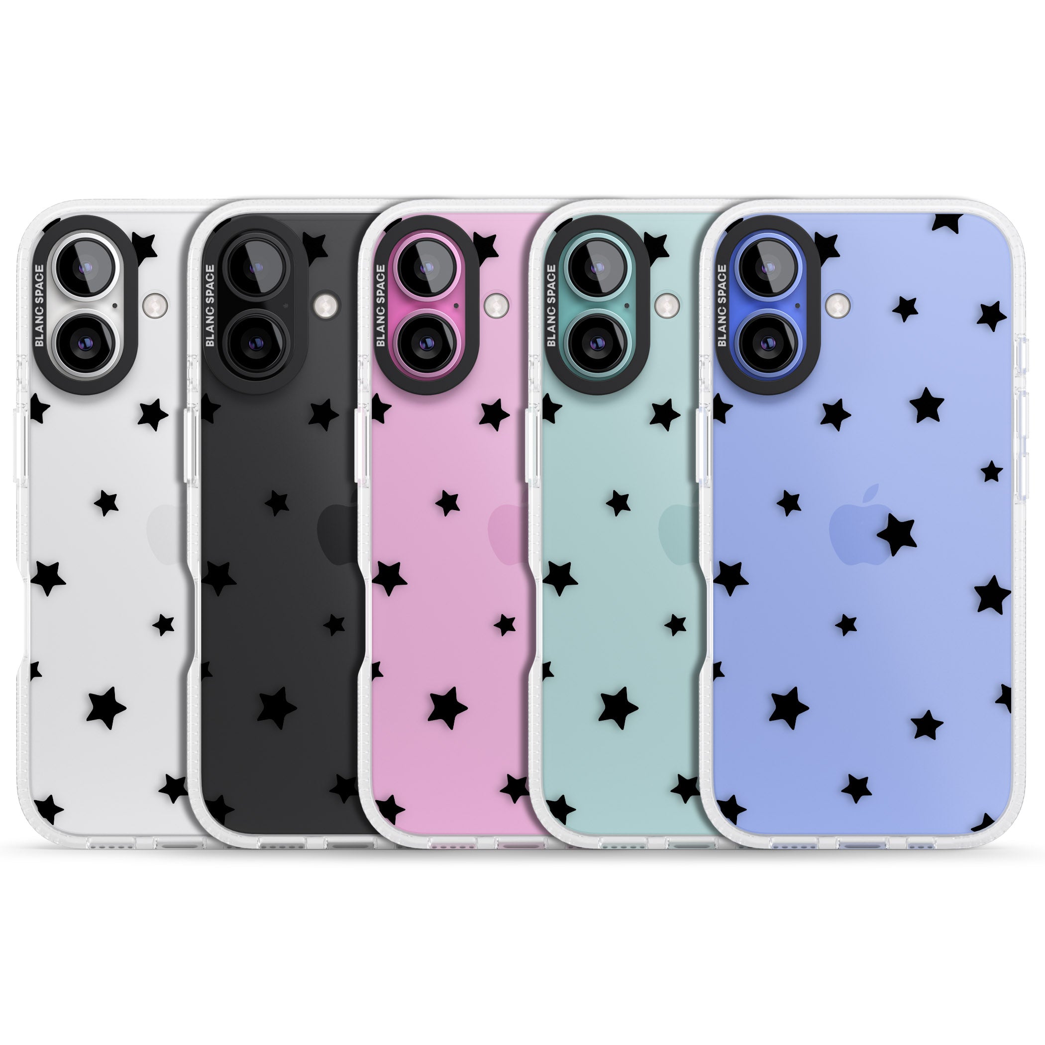 Black Stars Pattern iPhone 16 / 16 Plus Clear Case Impact Air - Blanc Space