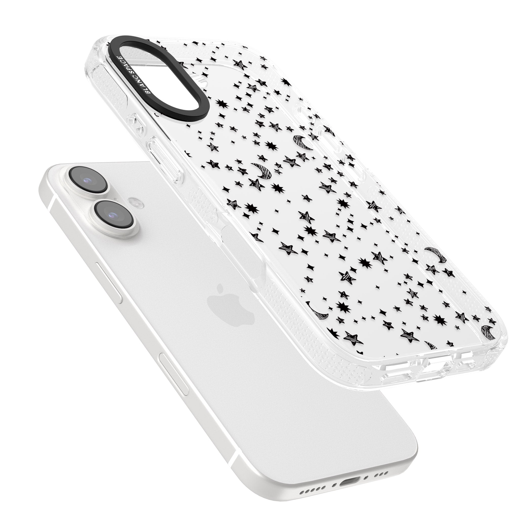 Black Cosmic Galaxy Pattern iPhone 16 / 16 Plus Clear Case Impact Air - Blanc Space