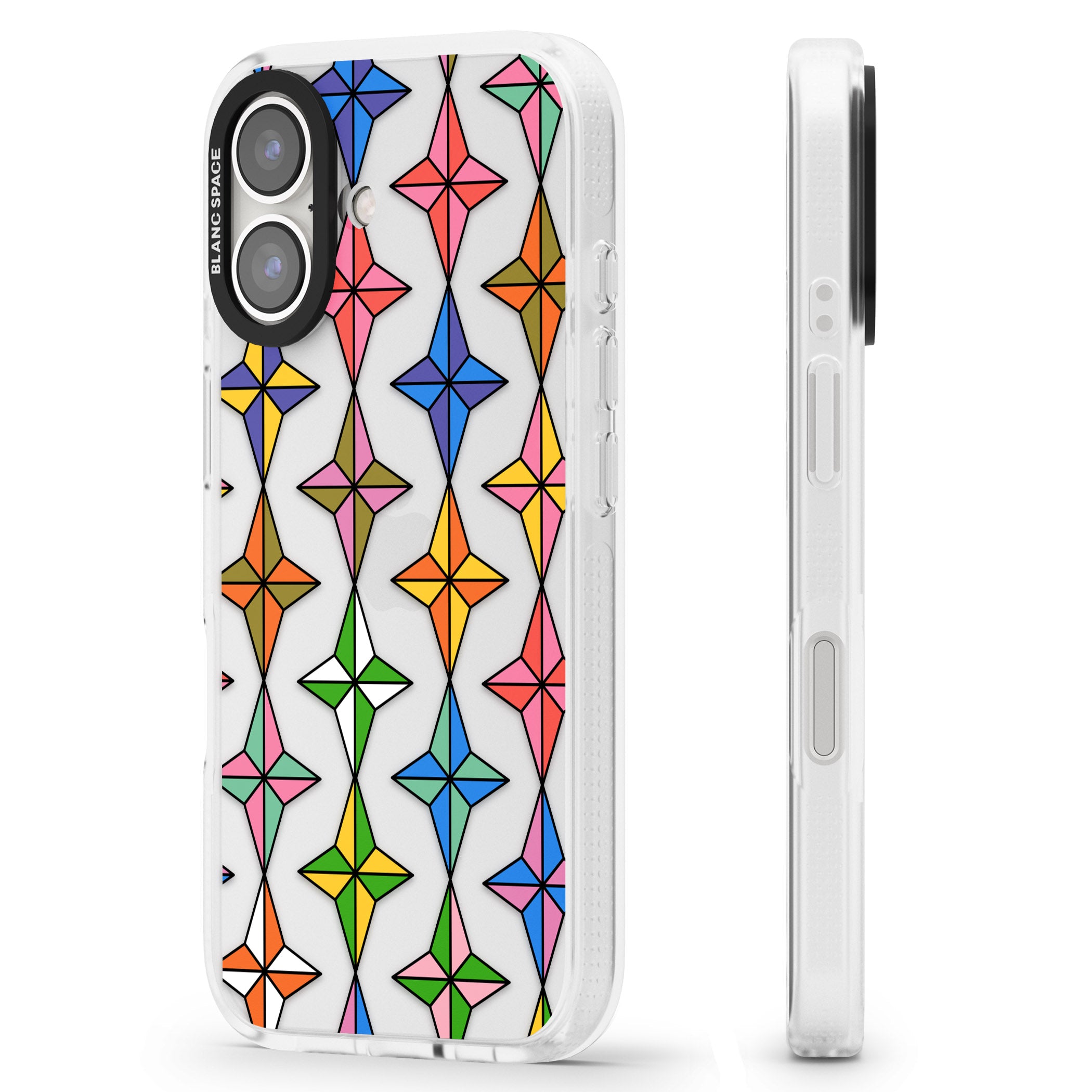 Multi Colour Stars Pattern iPhone 16 / 16 Plus Clear Case Impact Air - Blanc Space