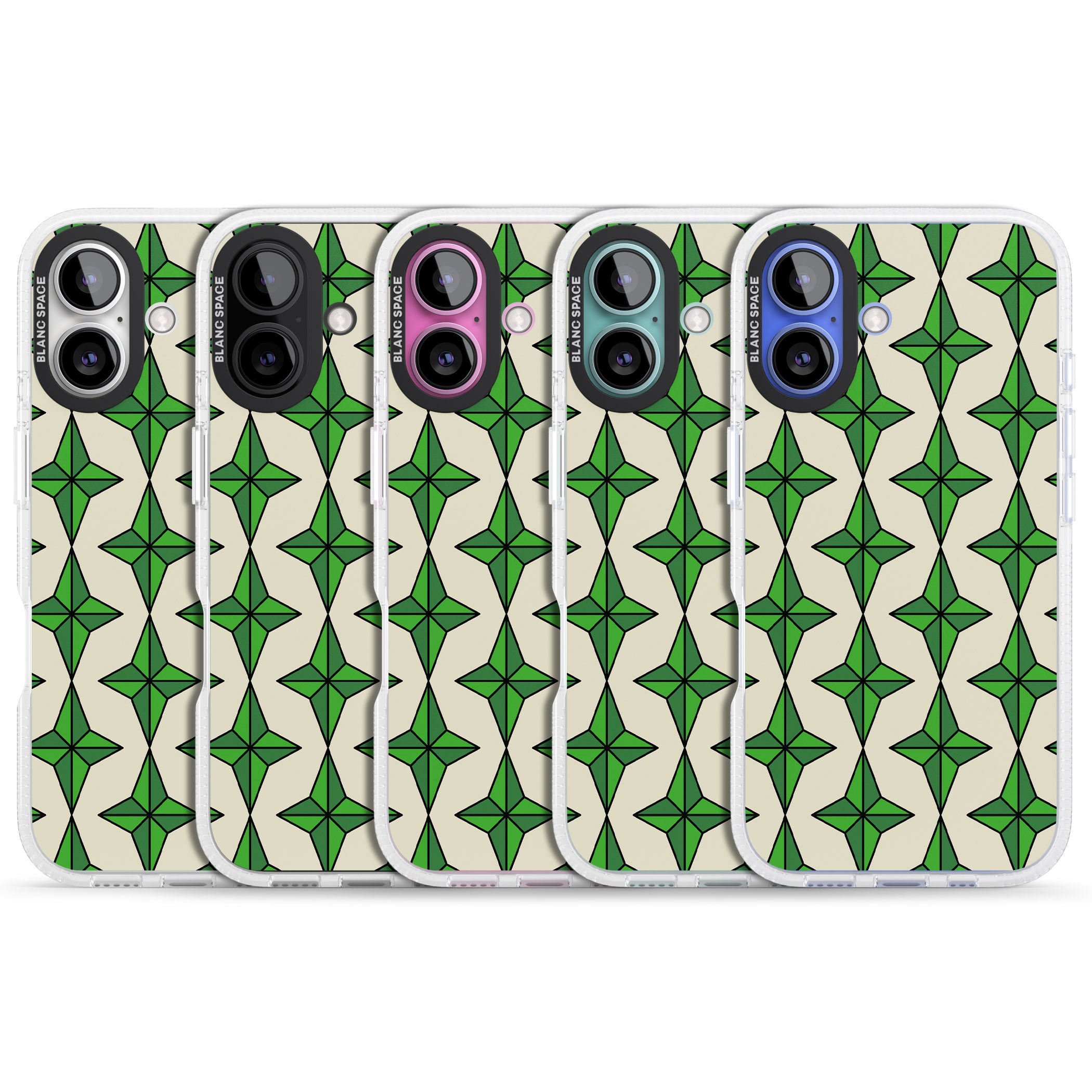 Emerald Stars Pattern iPhone 16 / 16 Plus Clear Case Impact Air - Blanc Space