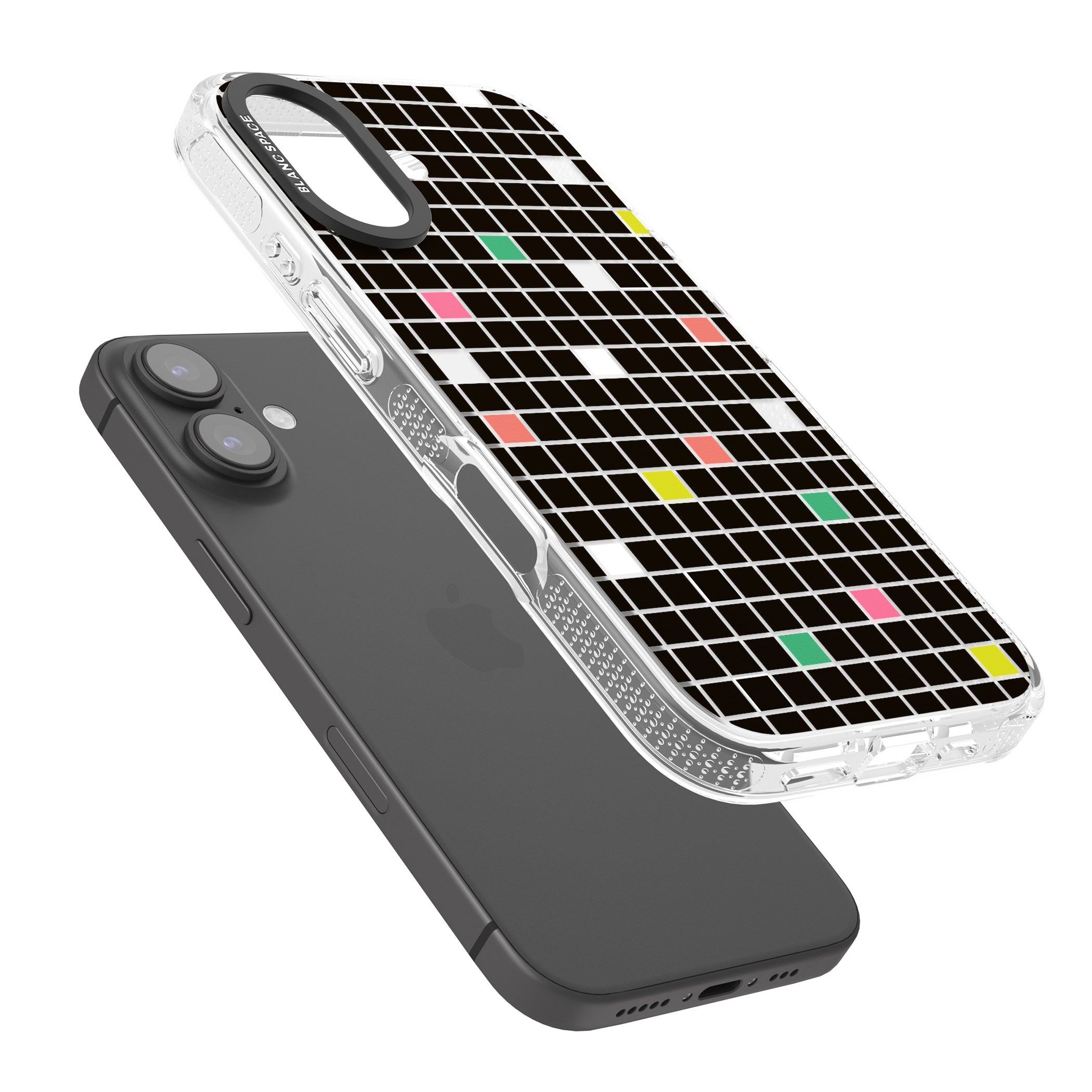 Vibrant Black Geometric Grid iPhone 16 / 16 Plus Clear Case Impact Air - Blanc Space