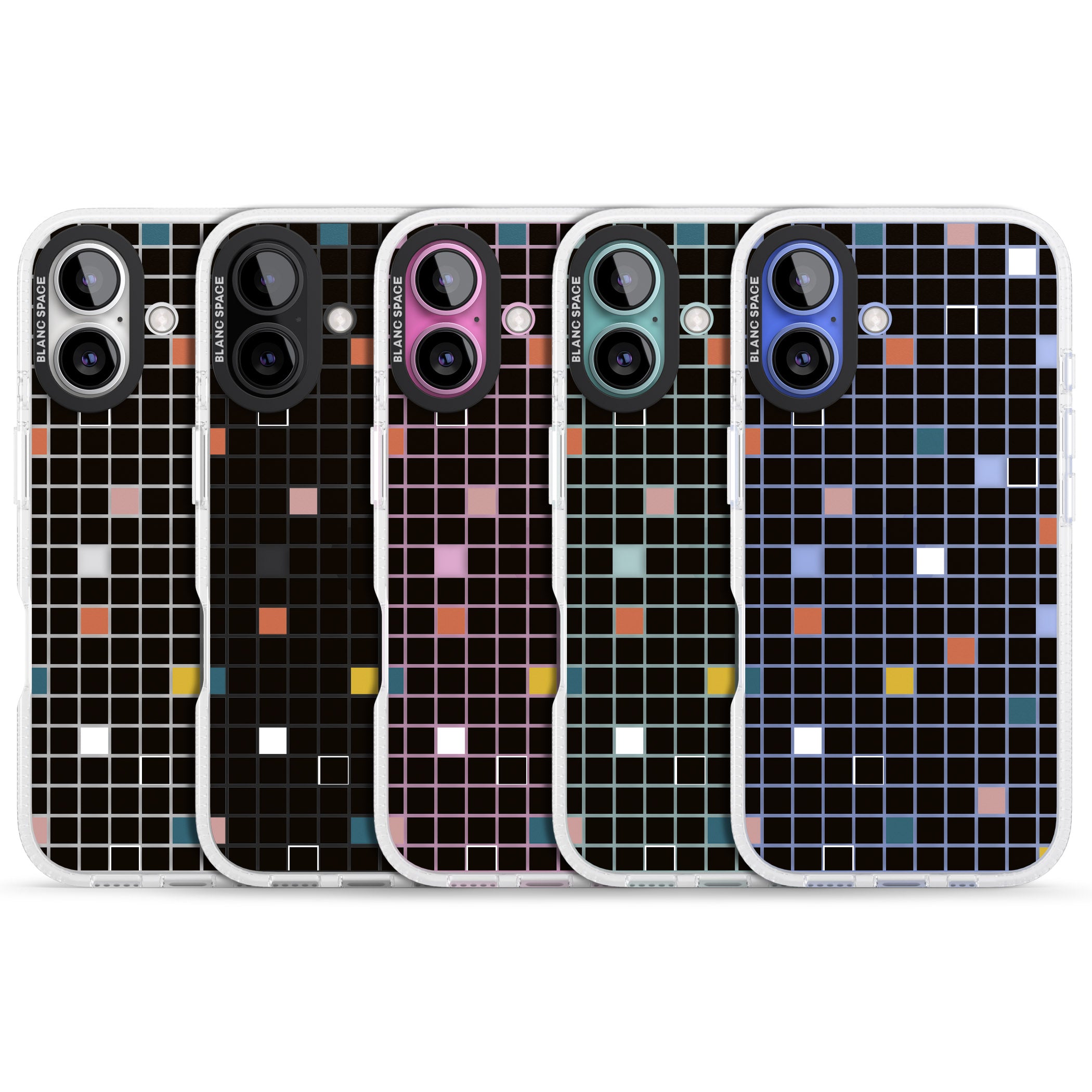 Earthtone Black Geometric Grid iPhone 16 / 16 Plus Clear Case Impact Air - Blanc Space