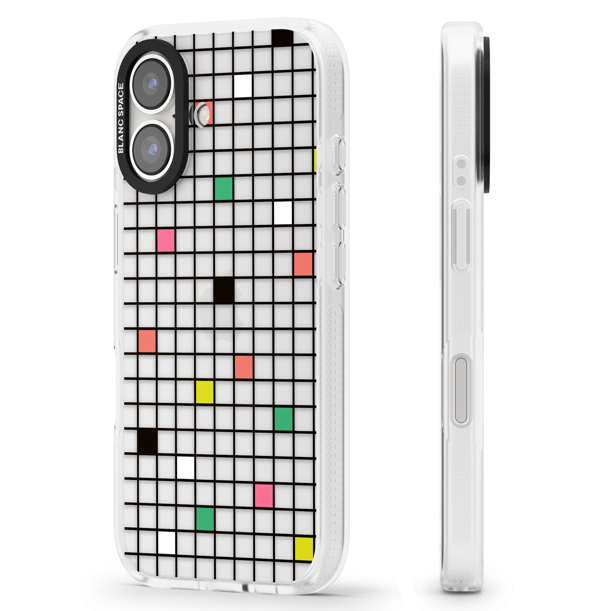 Vibrant Clear Geometric Grid iPhone 16 / 16 Plus Clear Case Impact Air - Blanc Space