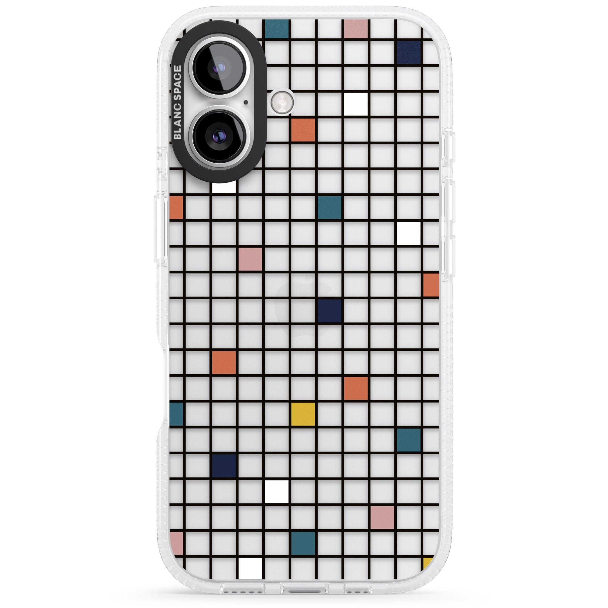 Earthtone Clear Geometric Grid iPhone 16 / 16 Plus Clear Case Impact Air - Blanc Space