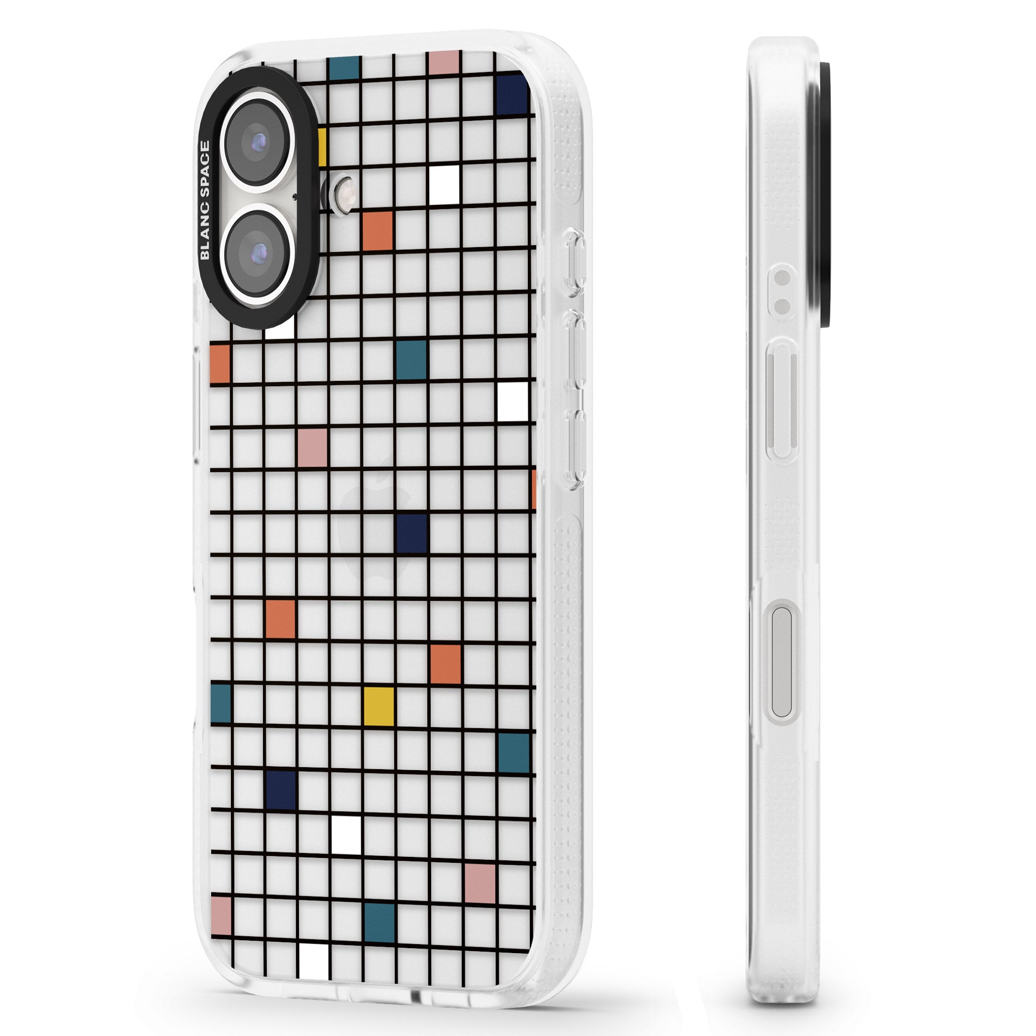 Earthtone Clear Geometric Grid iPhone 16 / 16 Plus Clear Case Impact Air - Blanc Space