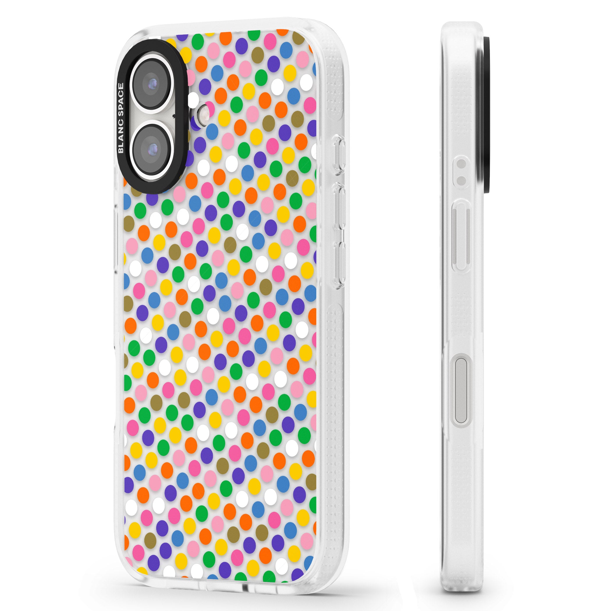 Multicolour Polka-dot Fiesta iPhone 16 / 16 Plus Clear Case Impact Air - Blanc Space