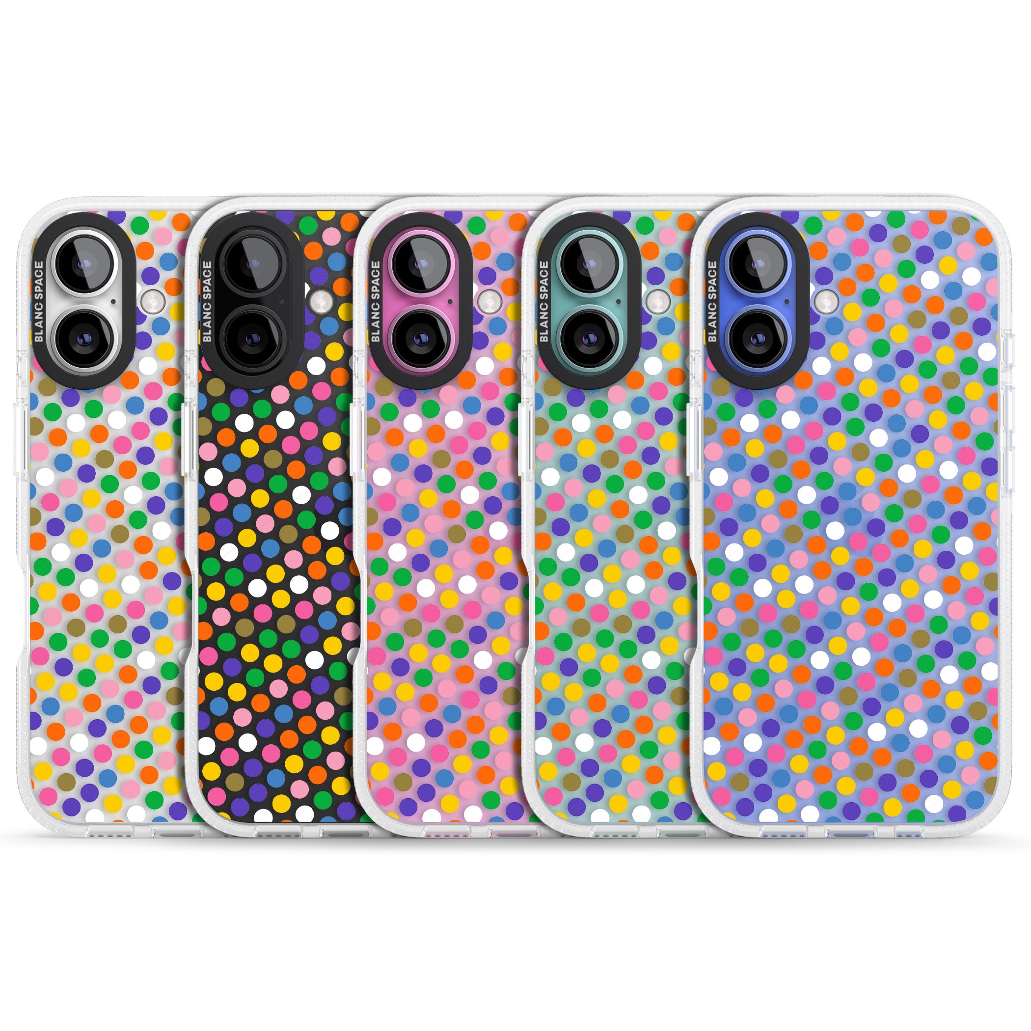 Multicolour Polka-dot Fiesta iPhone 16 / 16 Plus Clear Case Impact Air - Blanc Space