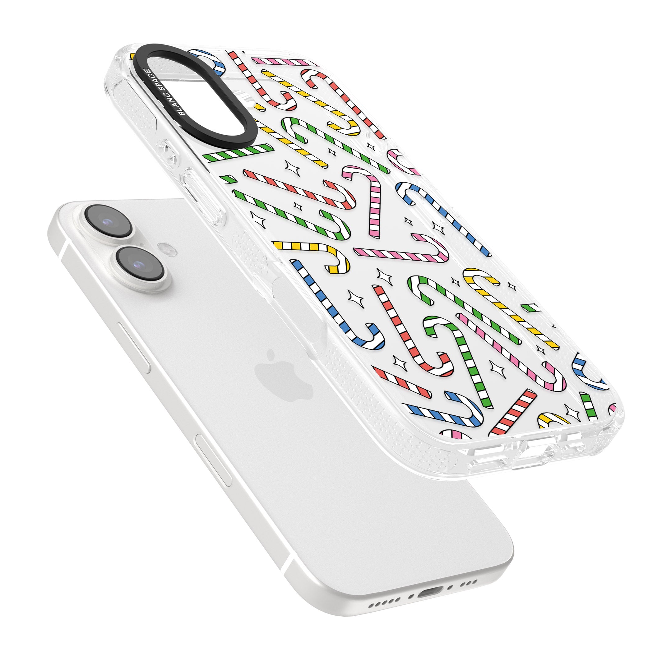 Colourful Stars & Candy Canes iPhone 16 / 16 Plus Clear Case Impact Air - Blanc Space