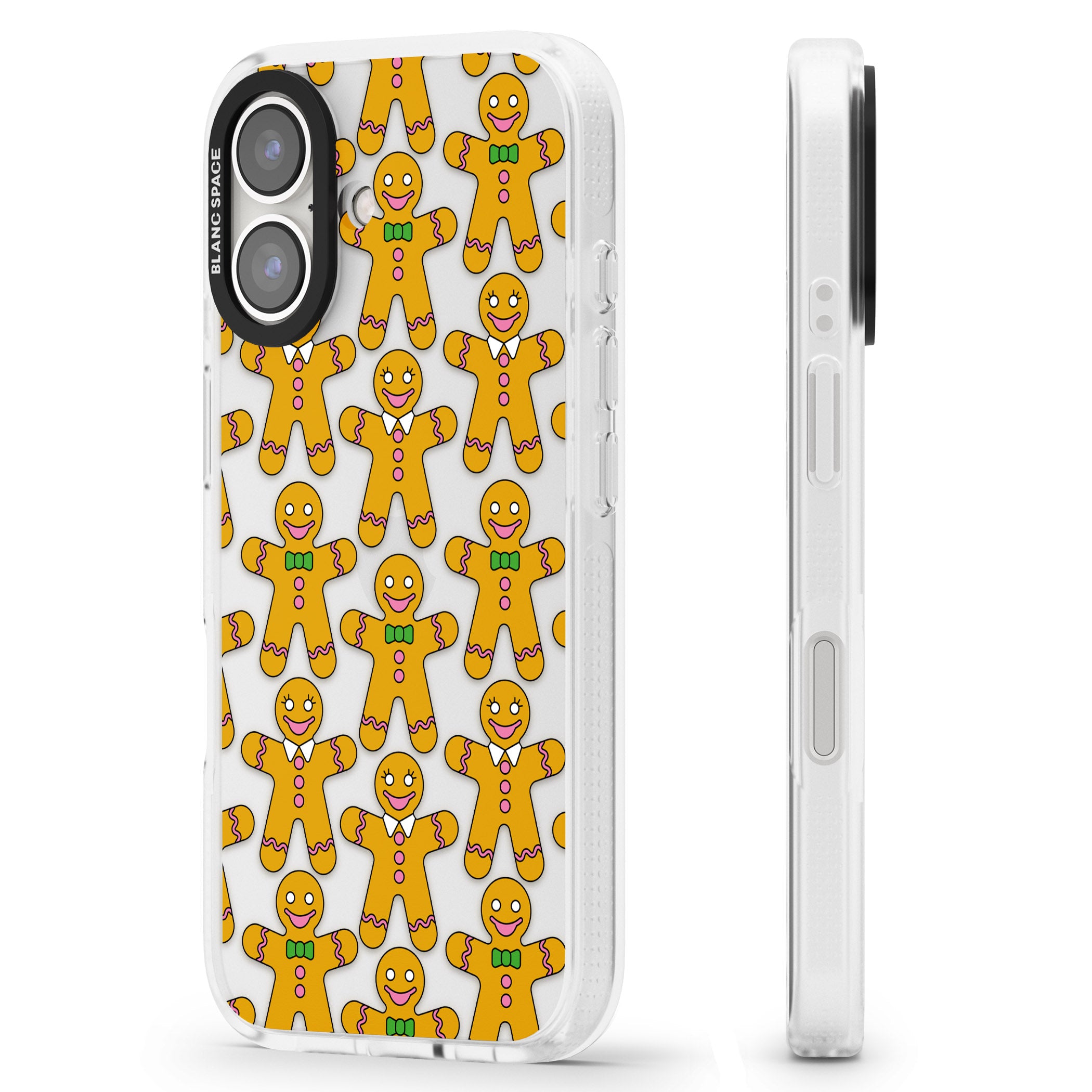 Gingerbread Cookie Pattern iPhone 16 / 16 Plus Clear Case Impact Air - Blanc Space