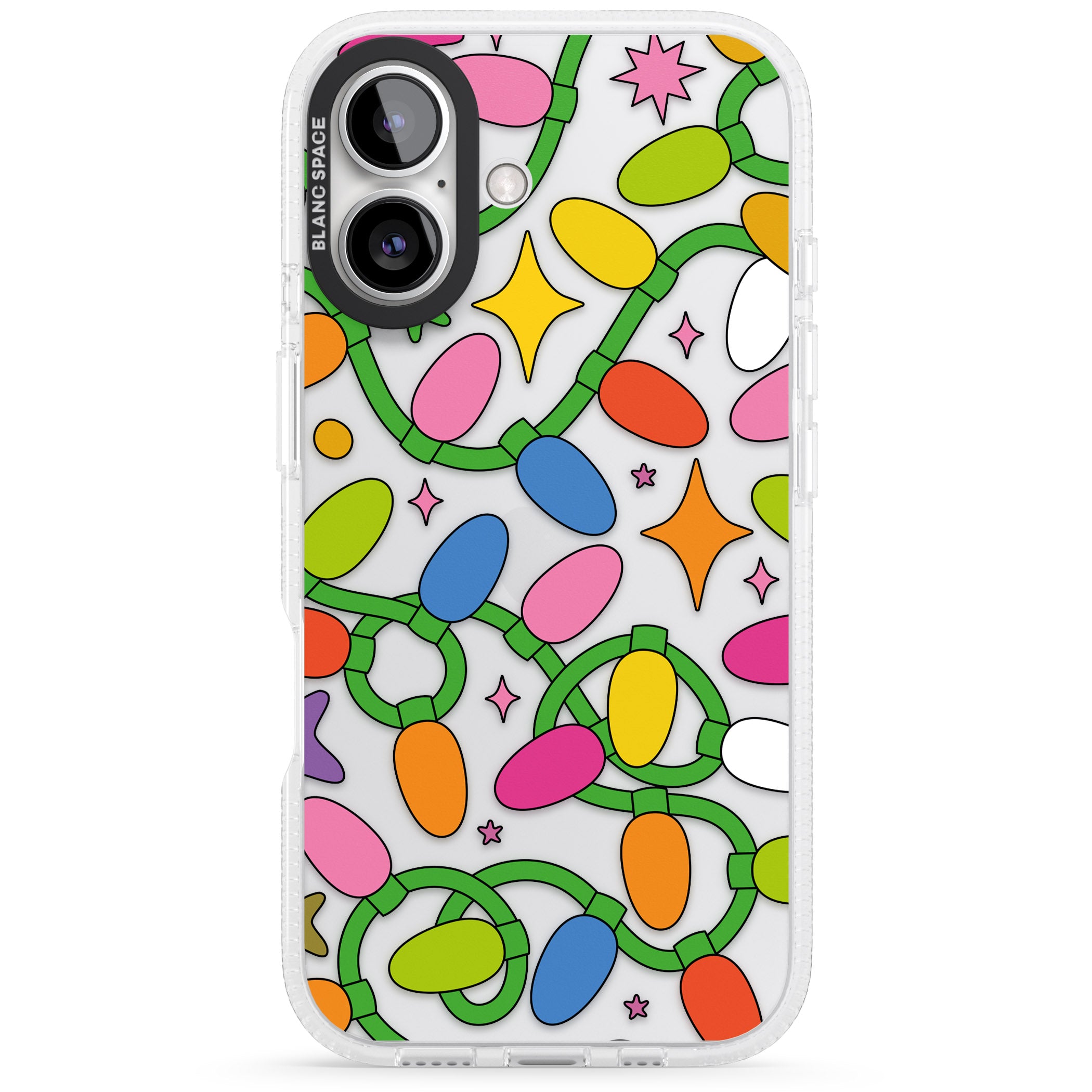 Festive Lights Pattern iPhone 16 / 16 Plus Clear Case Impact Air - Blanc Space