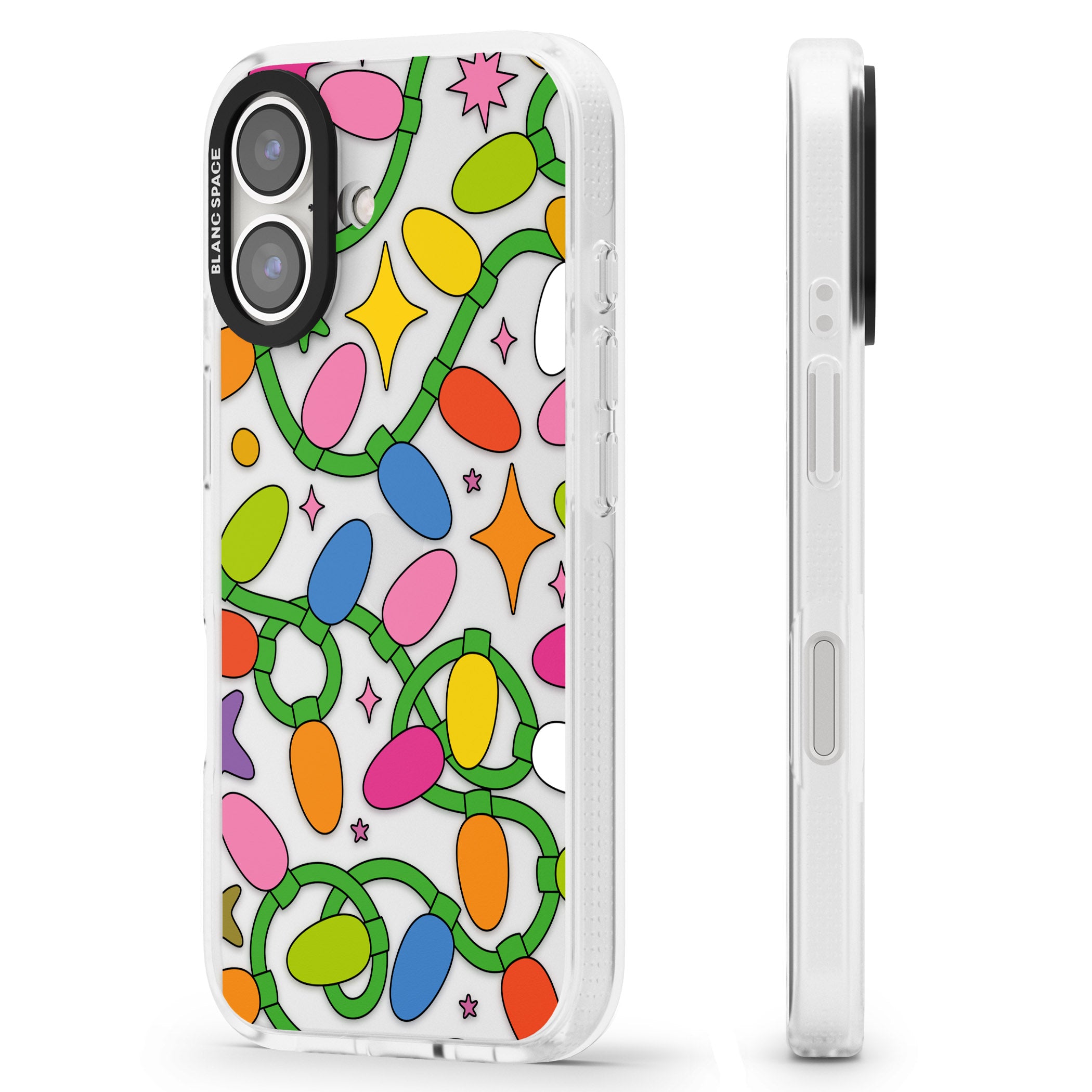 Festive Lights Pattern iPhone 16 / 16 Plus Clear Case Impact Air - Blanc Space