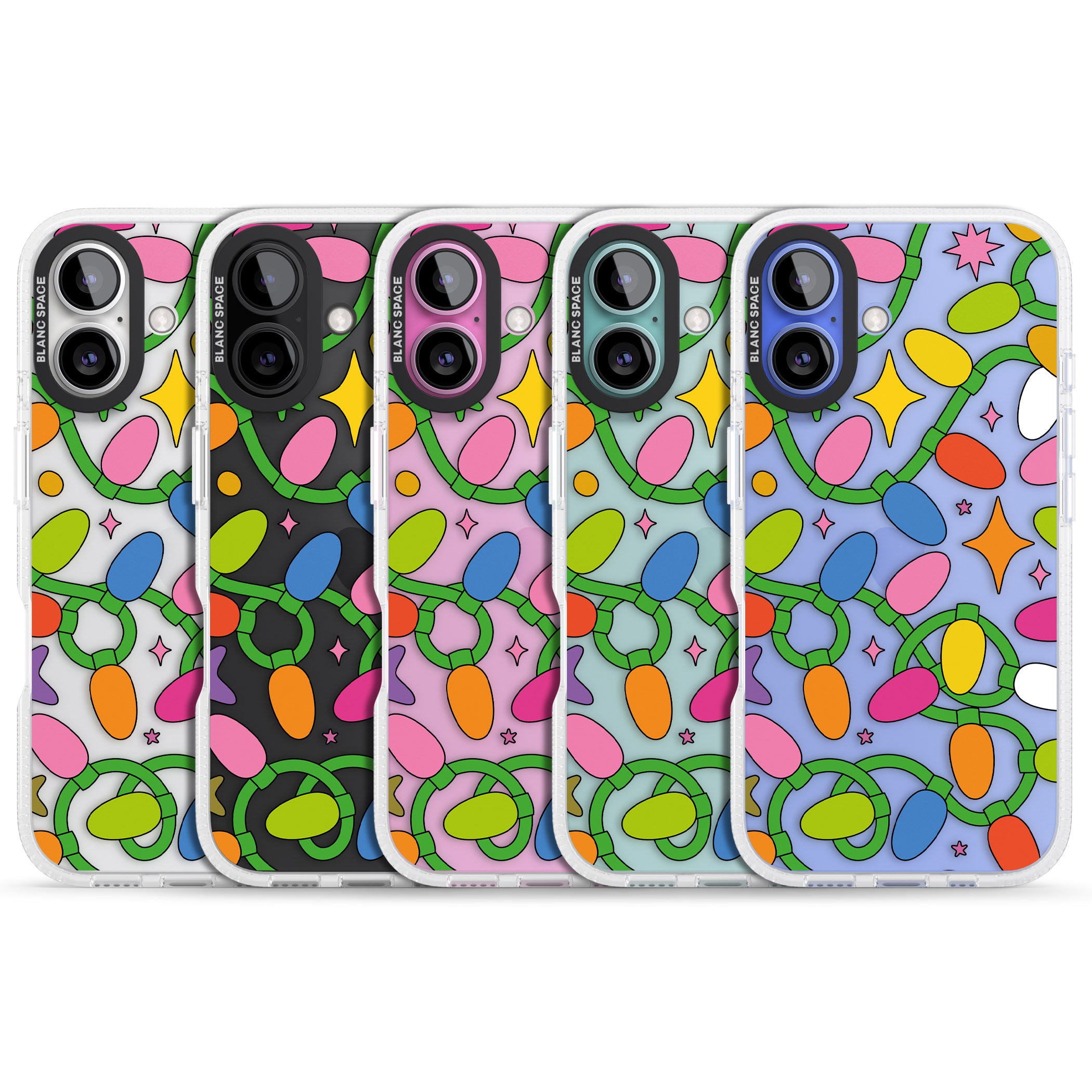 Festive Lights Pattern iPhone 16 / 16 Plus Clear Case Impact Air - Blanc Space