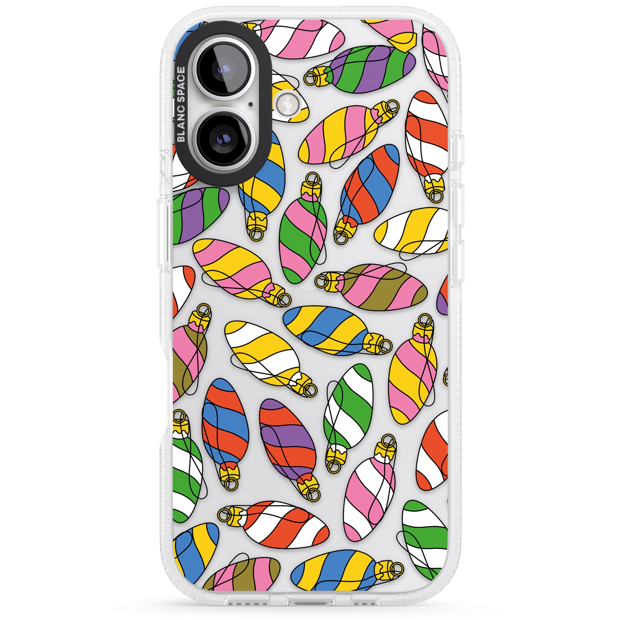 Colourful Holiday Ornaments iPhone 16 / 16 Plus Clear Case Impact Air - Blanc Space