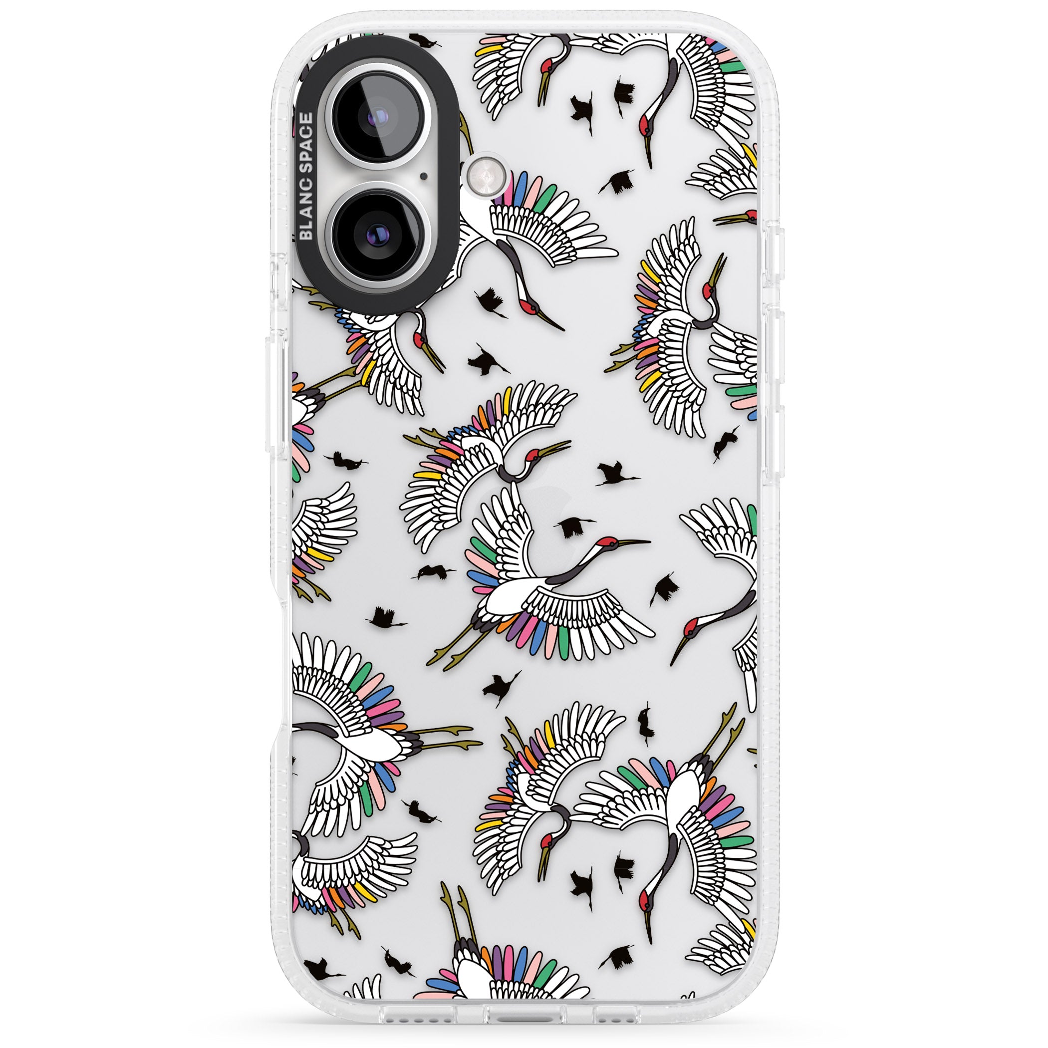 Colourful Crane Pattern iPhone 16 / 16 Plus Clear Case Impact Air - Blanc Space