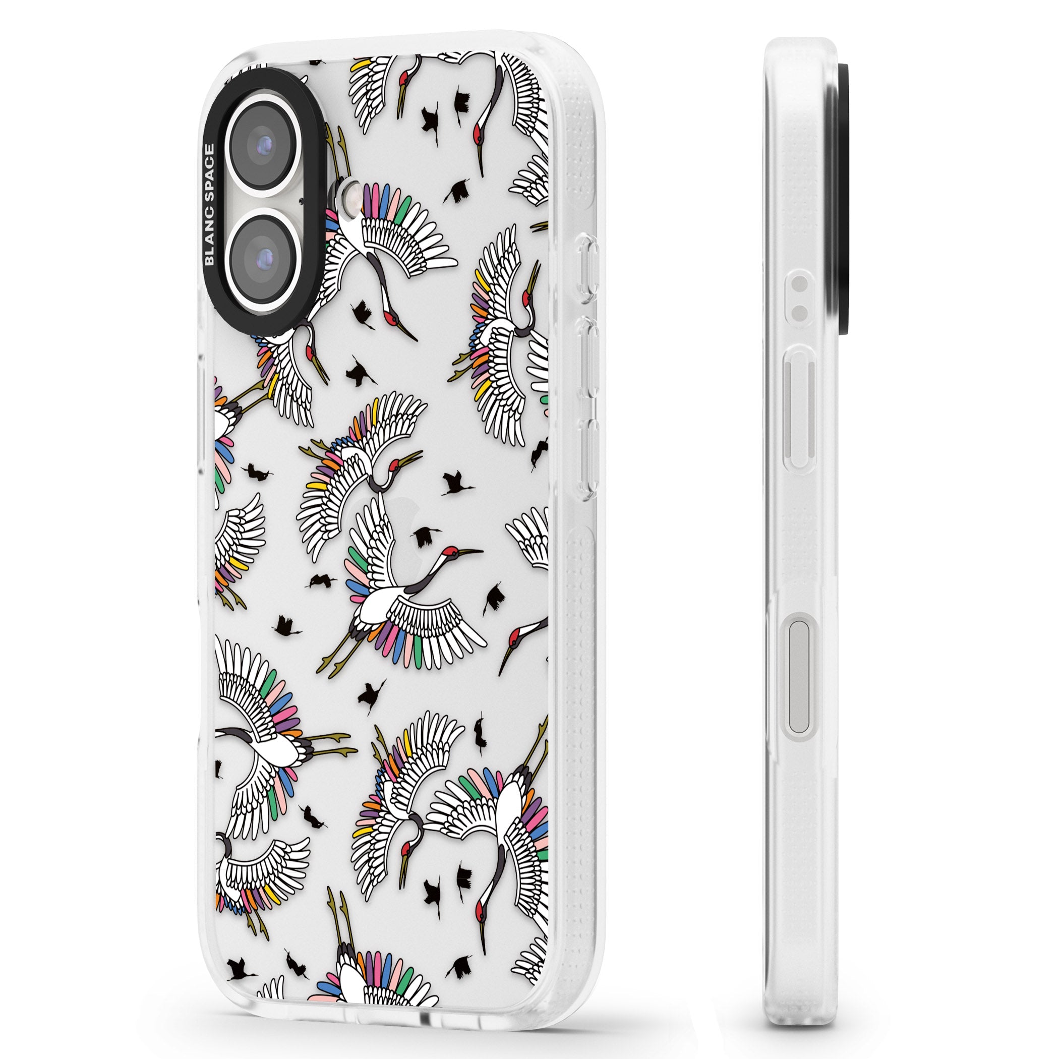 Colourful Crane Pattern iPhone 16 / 16 Plus Clear Case Impact Air - Blanc Space